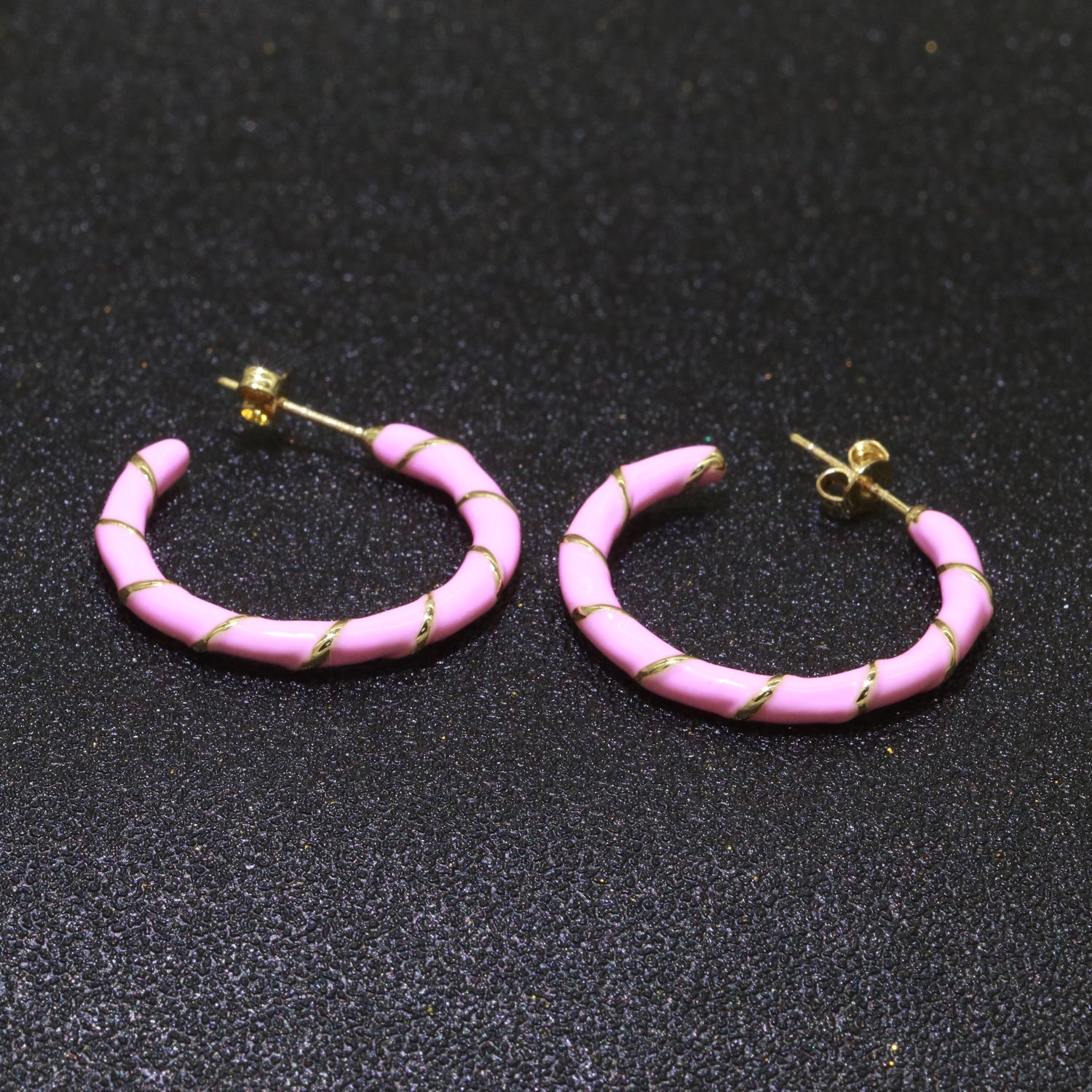 Baby Pink Enamel Hoop Earring with Gold Swirl 26mm Hoop earring Jewelry Gift - DLUXCA
