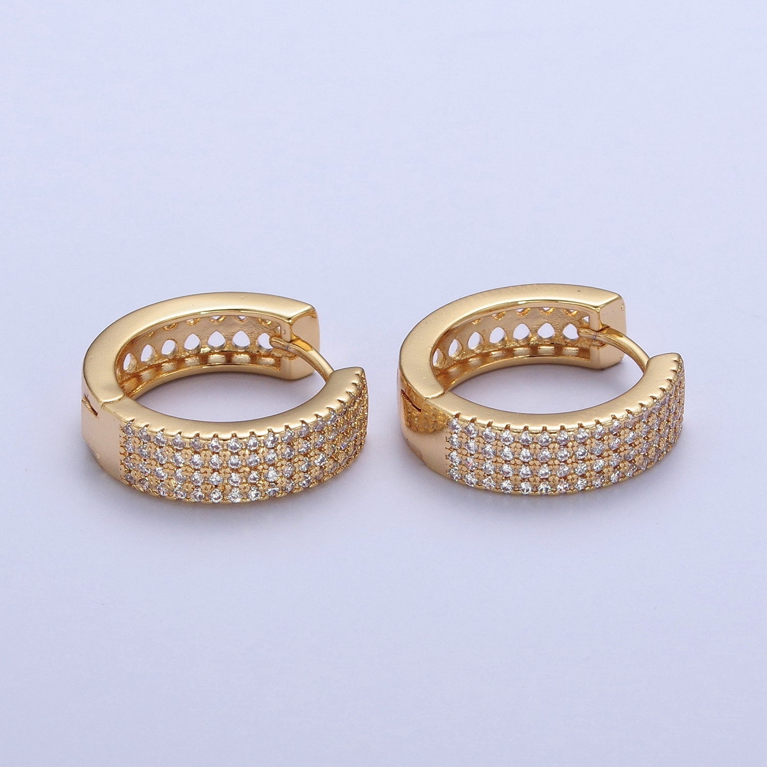 24K Gold Filled 18mm Micro Pave CZ Huggie Hoop Earrings T-031 - DLUXCA