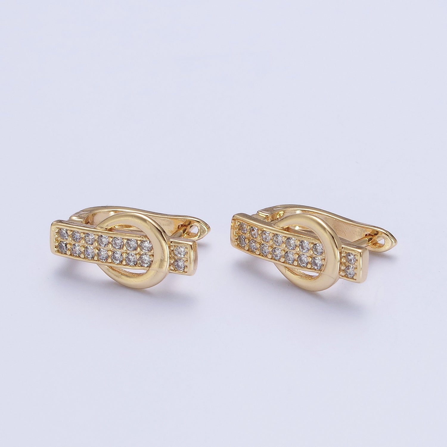 24K Gold Filled Micro Pave Belt Buckle Latch Back Earrings Hoops T-032 - DLUXCA