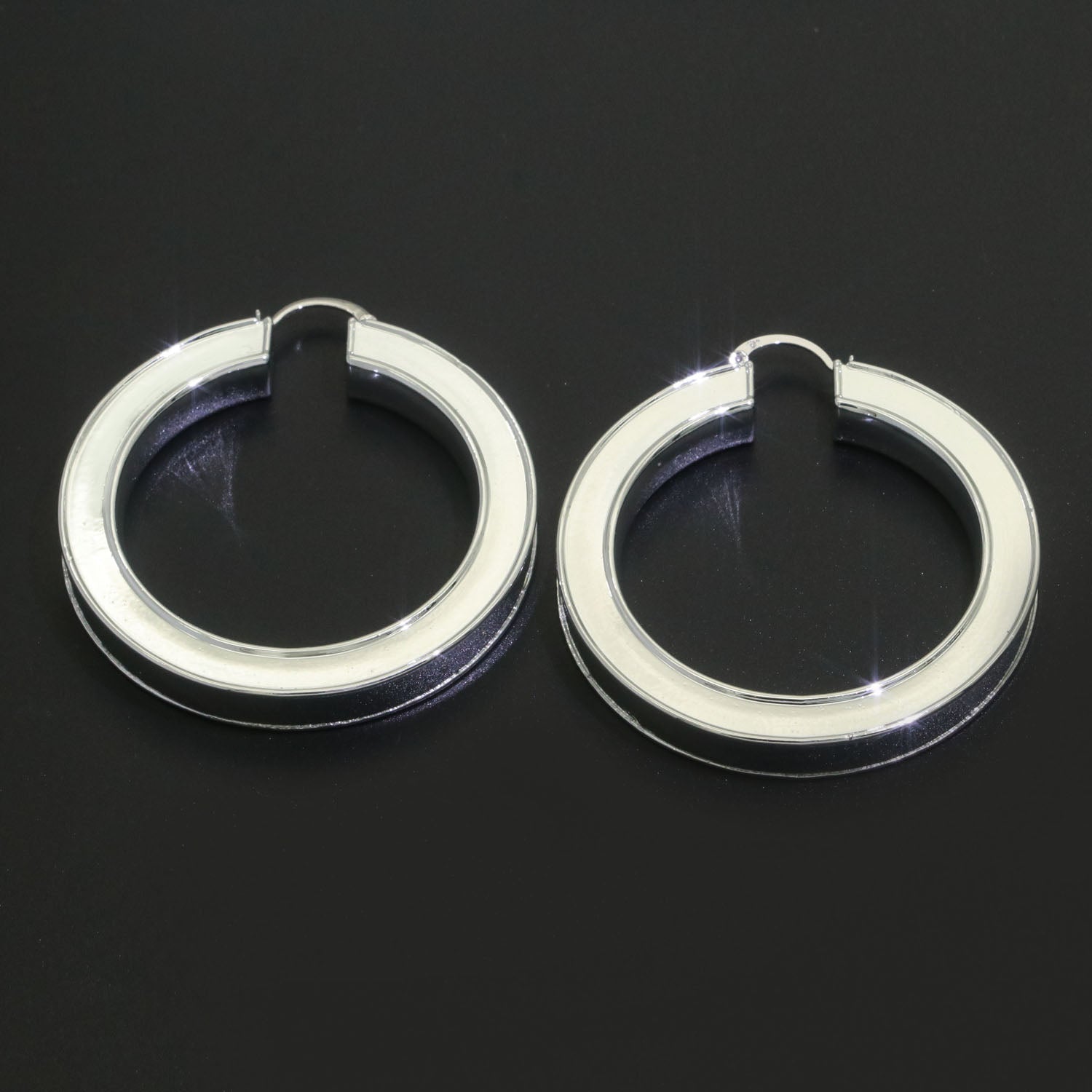 White enamel hoop earrings Silver 62mm hoops Trend Fashion jewelry - DLUXCA