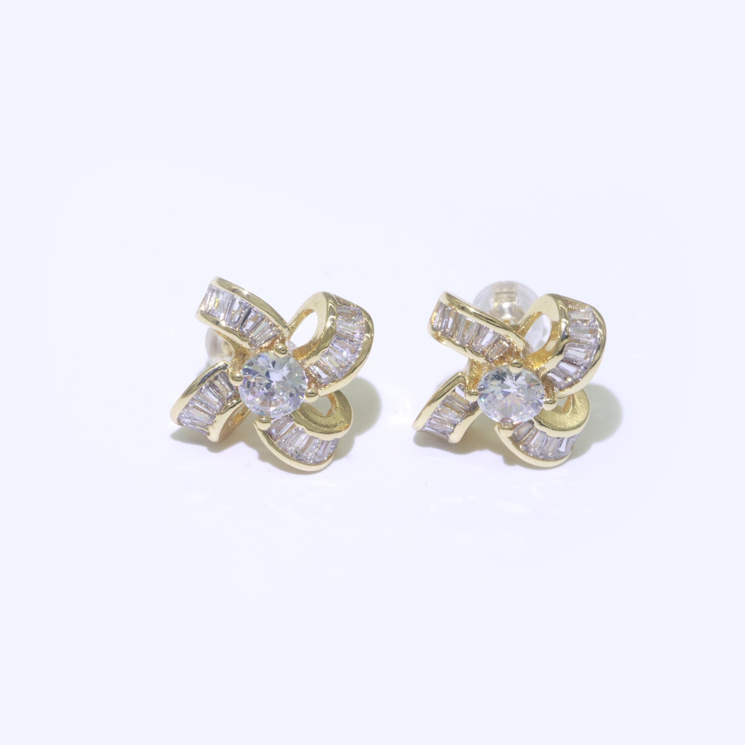 Small Cubic Zirconia pinwheel stud earrings  Dainty Gold Stud earring - DLUXCA