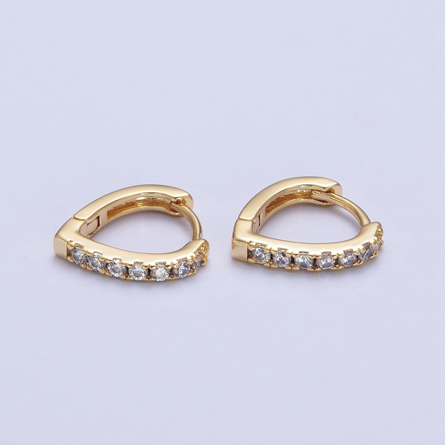 24K Gold Filled Micro Pave Cubic Zirconia 12mm Teadrop Huggie Hoop Earrings, T-042 - DLUXCA