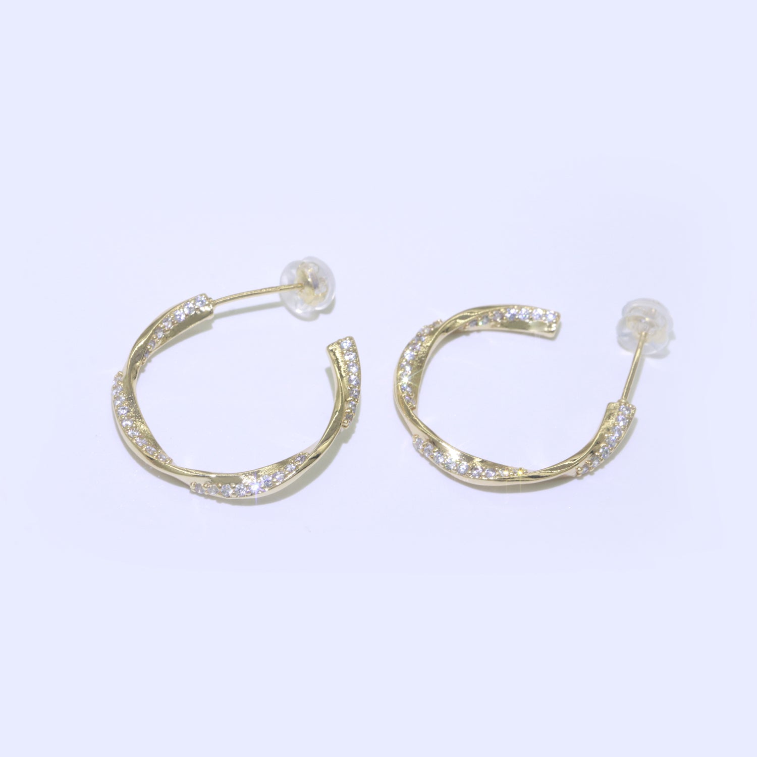 Dainty Gold Twist Hoop CZ Earring - DLUXCA