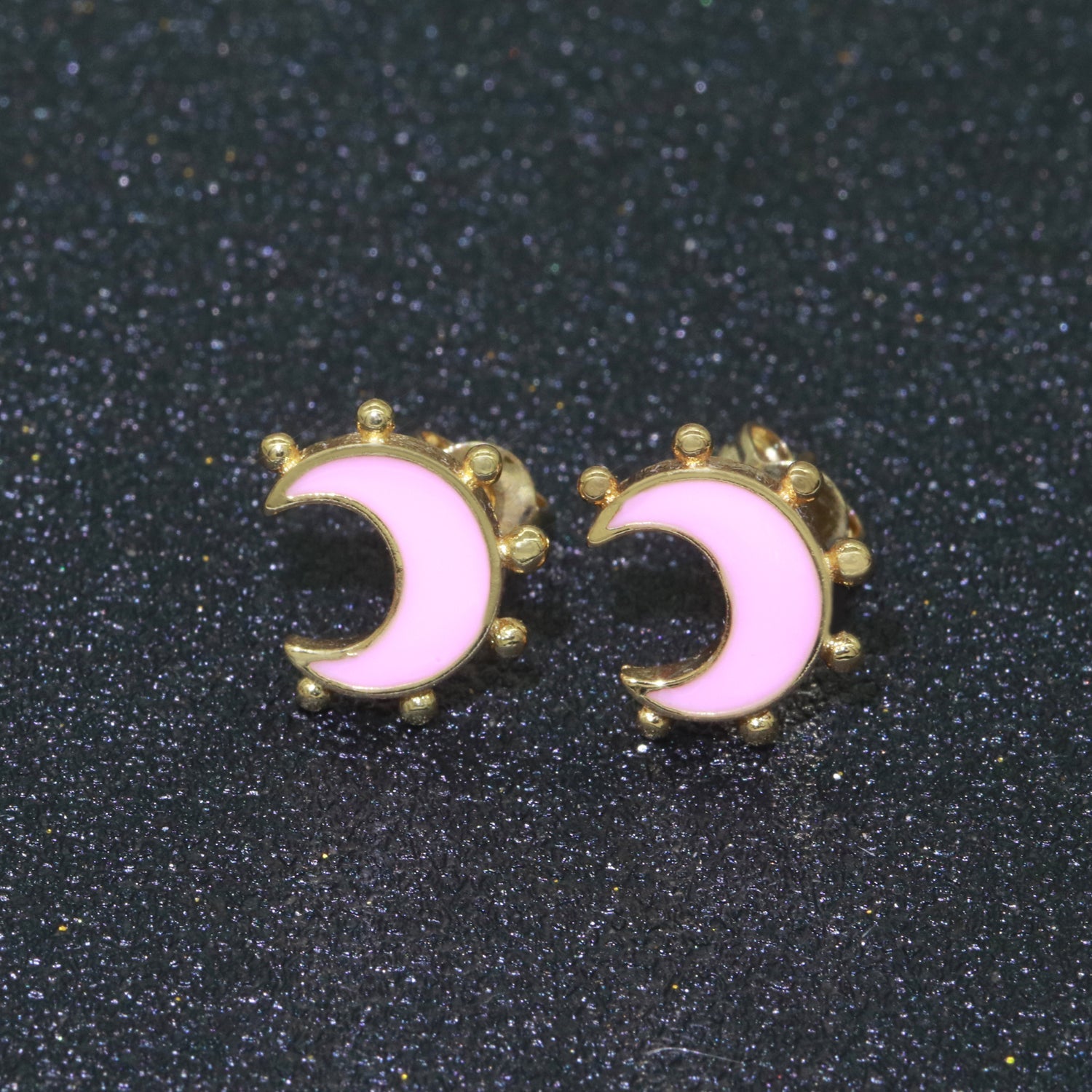 Moon Enamel Stud Earrings Gold Filled Cute Small Celestial Jewelry Hypoallergenic Stud Earrings for Women And Girls - DLUXCA