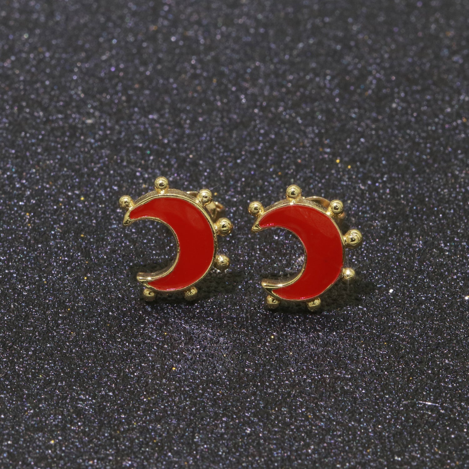 Moon Enamel Stud Earrings Gold Filled Cute Small Celestial Jewelry Hypoallergenic Stud Earrings for Women And Girls - DLUXCA