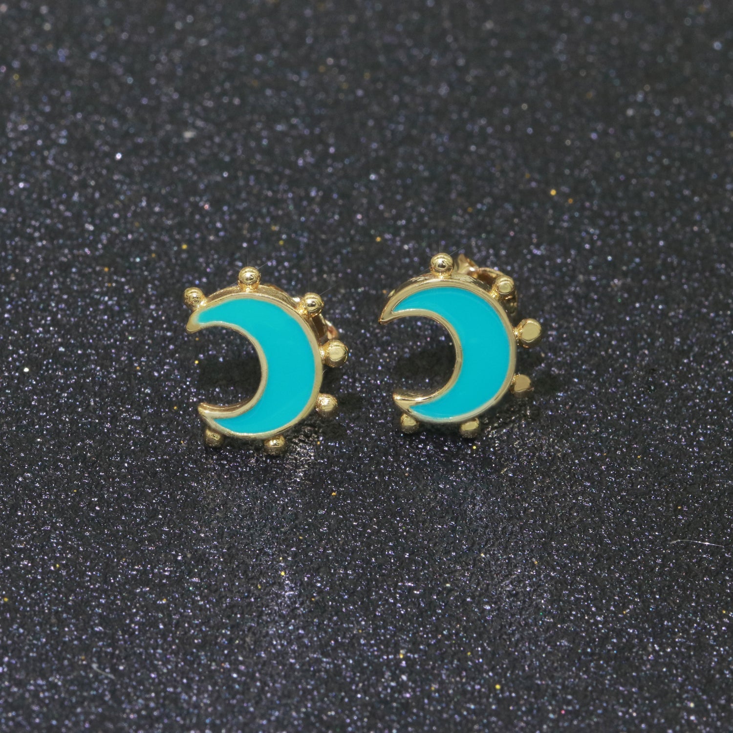 Moon Enamel Stud Earrings Gold Filled Cute Small Celestial Jewelry Hypoallergenic Stud Earrings for Women And Girls - DLUXCA