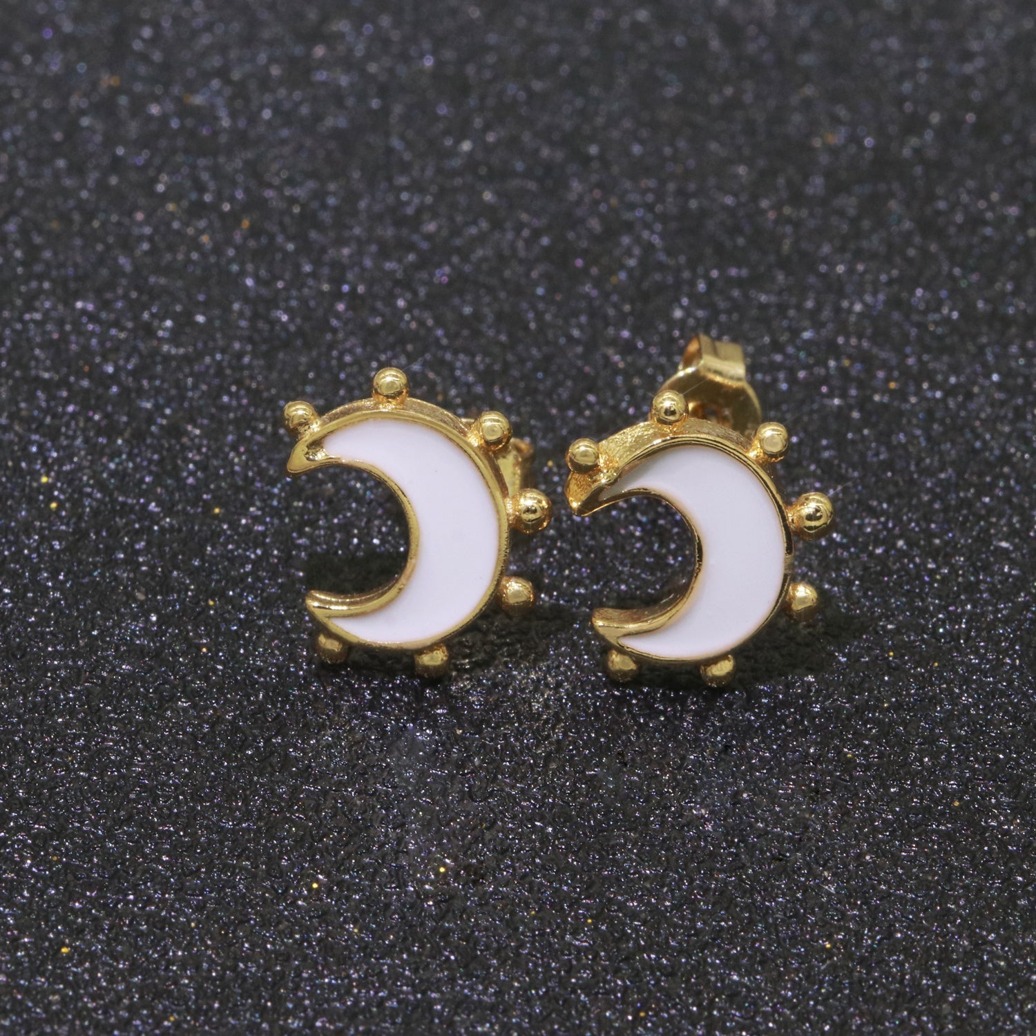 Moon Enamel Stud Earrings Gold Filled Cute Small Celestial Jewelry Hypoallergenic Stud Earrings for Women And Girls - DLUXCA