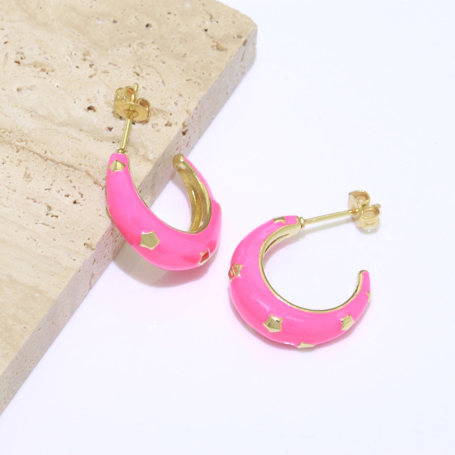 Thick Hoop Earrings Enamel Hoops Celestial Star Chunky Bold Hoop Everday Wear Earring Summer Trend Colorful Hoop Gold Jewelry - DLUXCA