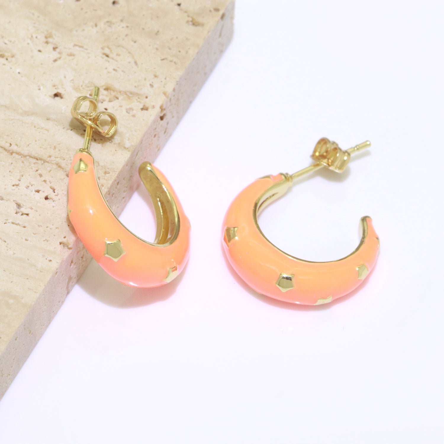 Thick Hoop Earrings Enamel Hoops Celestial Star Chunky Bold Hoop Everday Wear Earring Summer Trend Colorful Hoop Gold Jewelry - DLUXCA