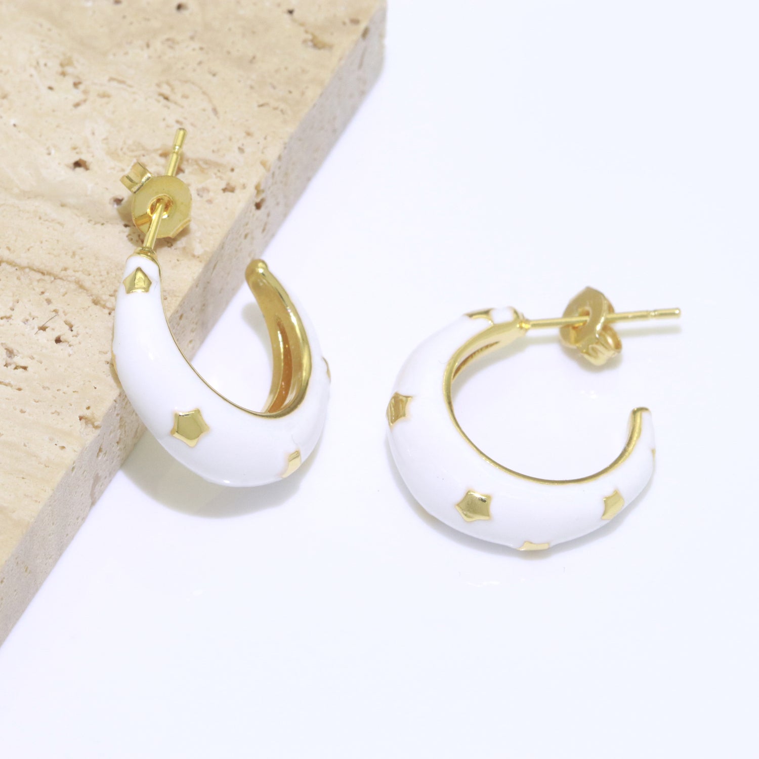 Thick Hoop Earrings Enamel Hoops Celestial Star Chunky Bold Hoop Everday Wear Earring Summer Trend Colorful Hoop Gold Jewelry - DLUXCA