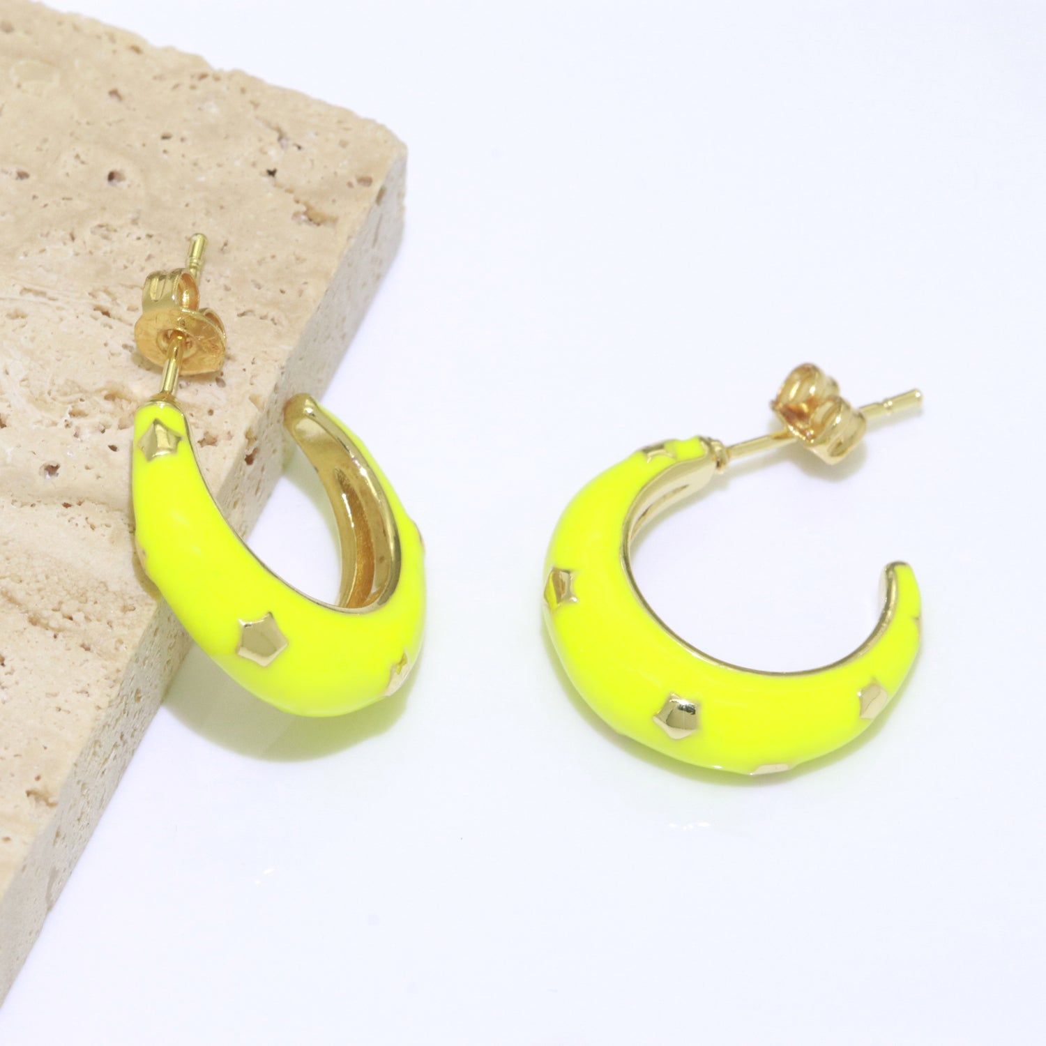 Thick Hoop Earrings Enamel Hoops Celestial Star Chunky Bold Hoop Everday Wear Earring Summer Trend Colorful Hoop Gold Jewelry - DLUXCA