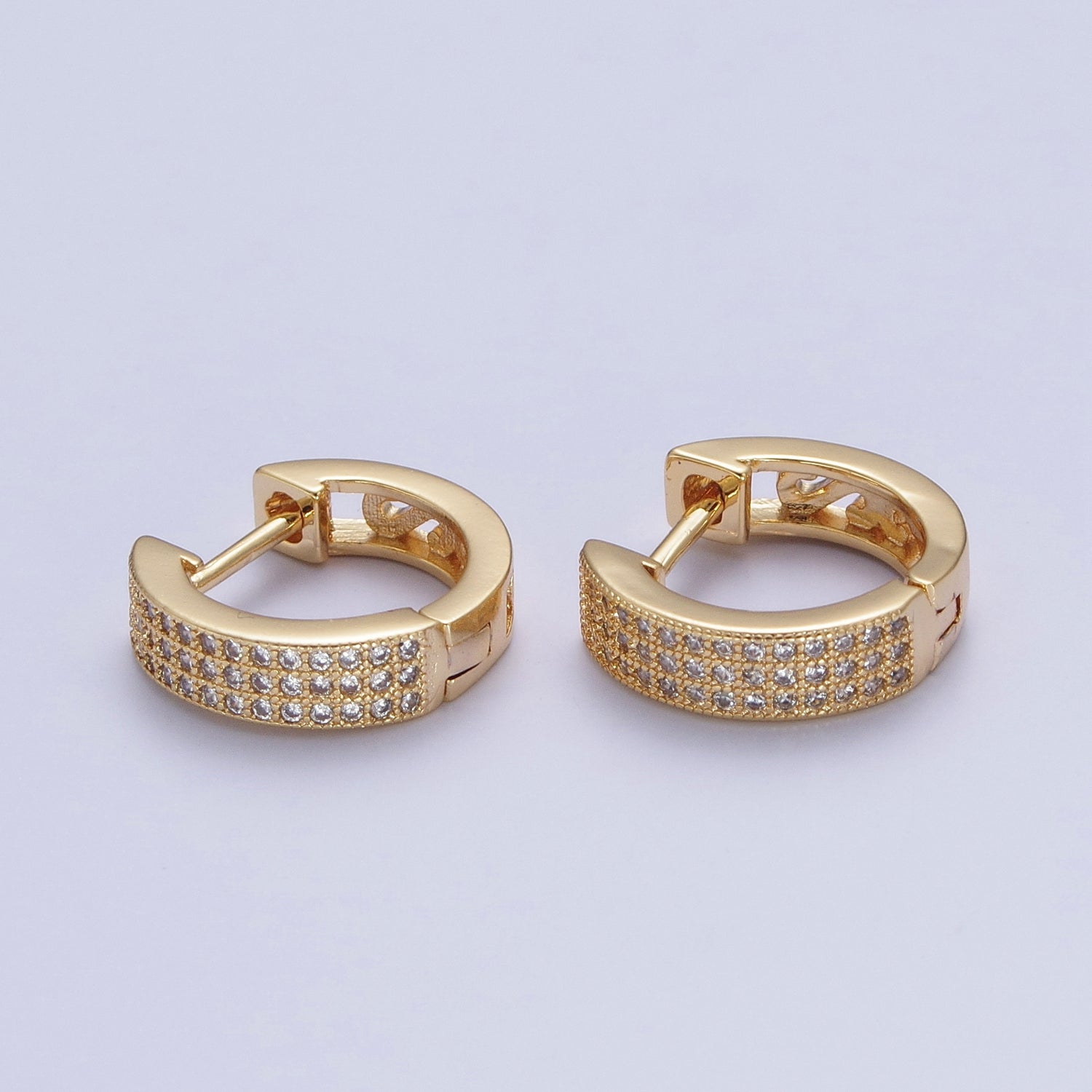 24K Gold Filled Micro Pave Cubic Zirconia 14x15.5mm Huggie Hoop Earrings  T-107 - DLUXCA