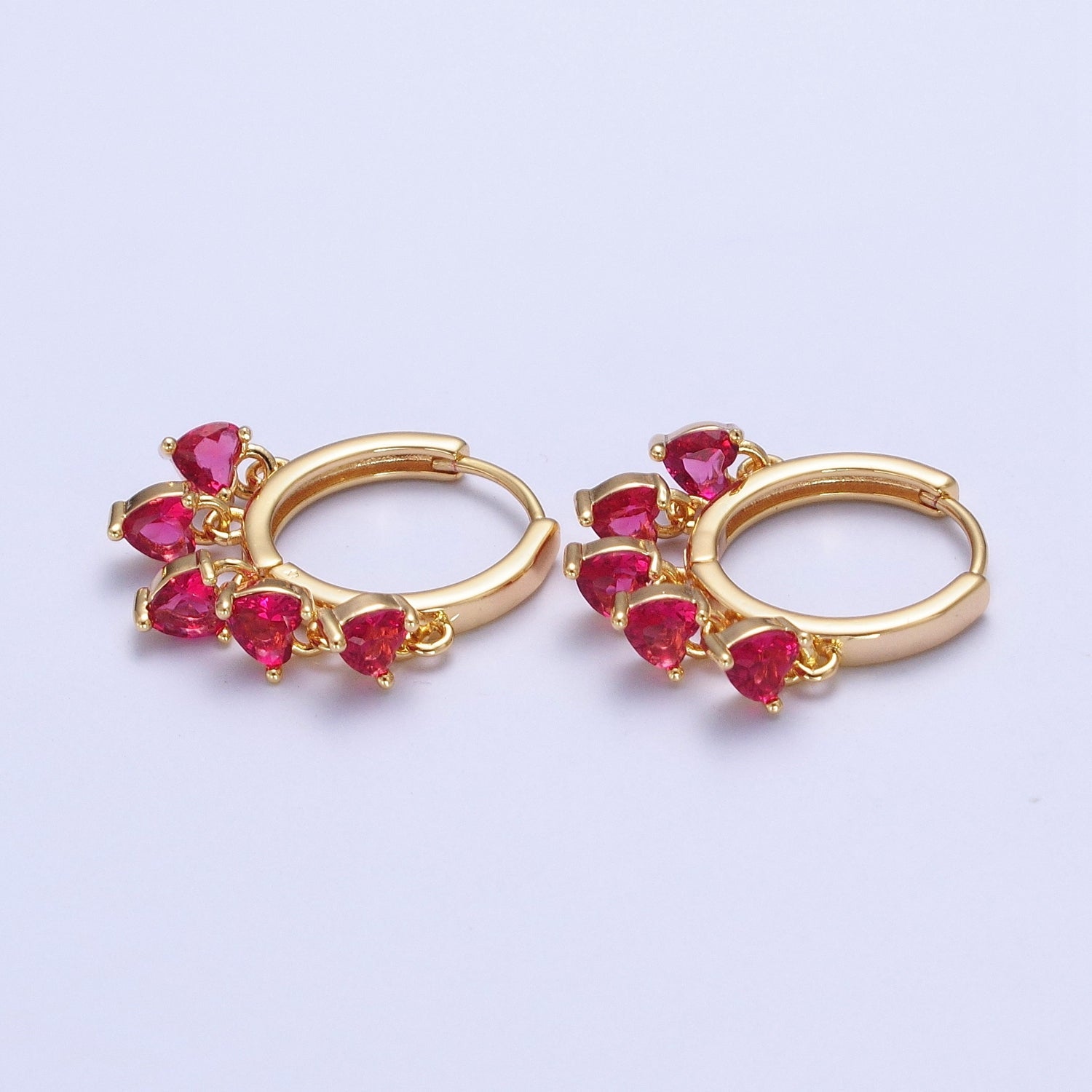 24K Gold Filled Four Heart Cubic Zirconia Charm Huggie Hoop Earrings T108-T111 X835 X836 - DLUXCA