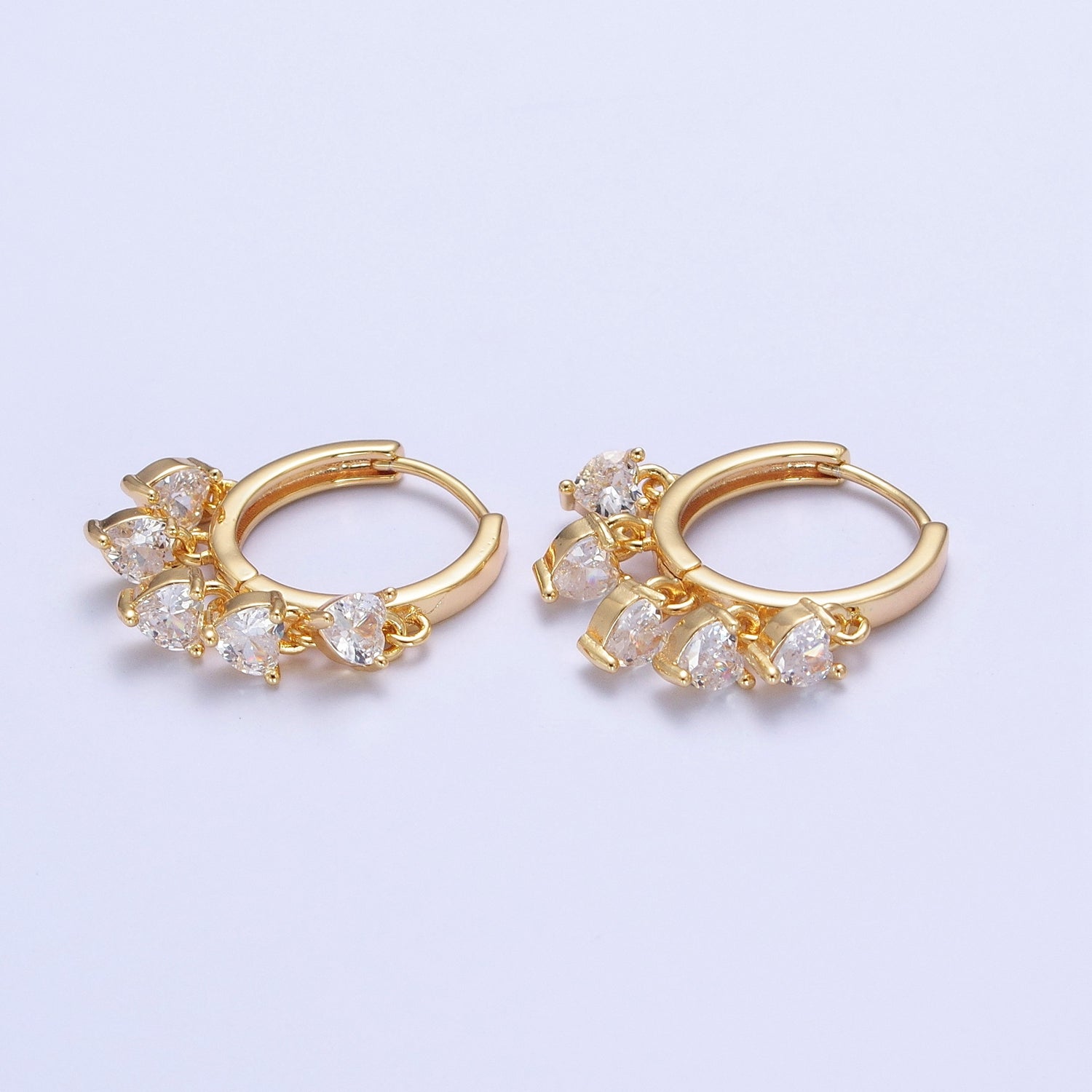 24K Gold Filled Four Heart Cubic Zirconia Charm Huggie Hoop Earrings T108-T111 X835 X836 - DLUXCA