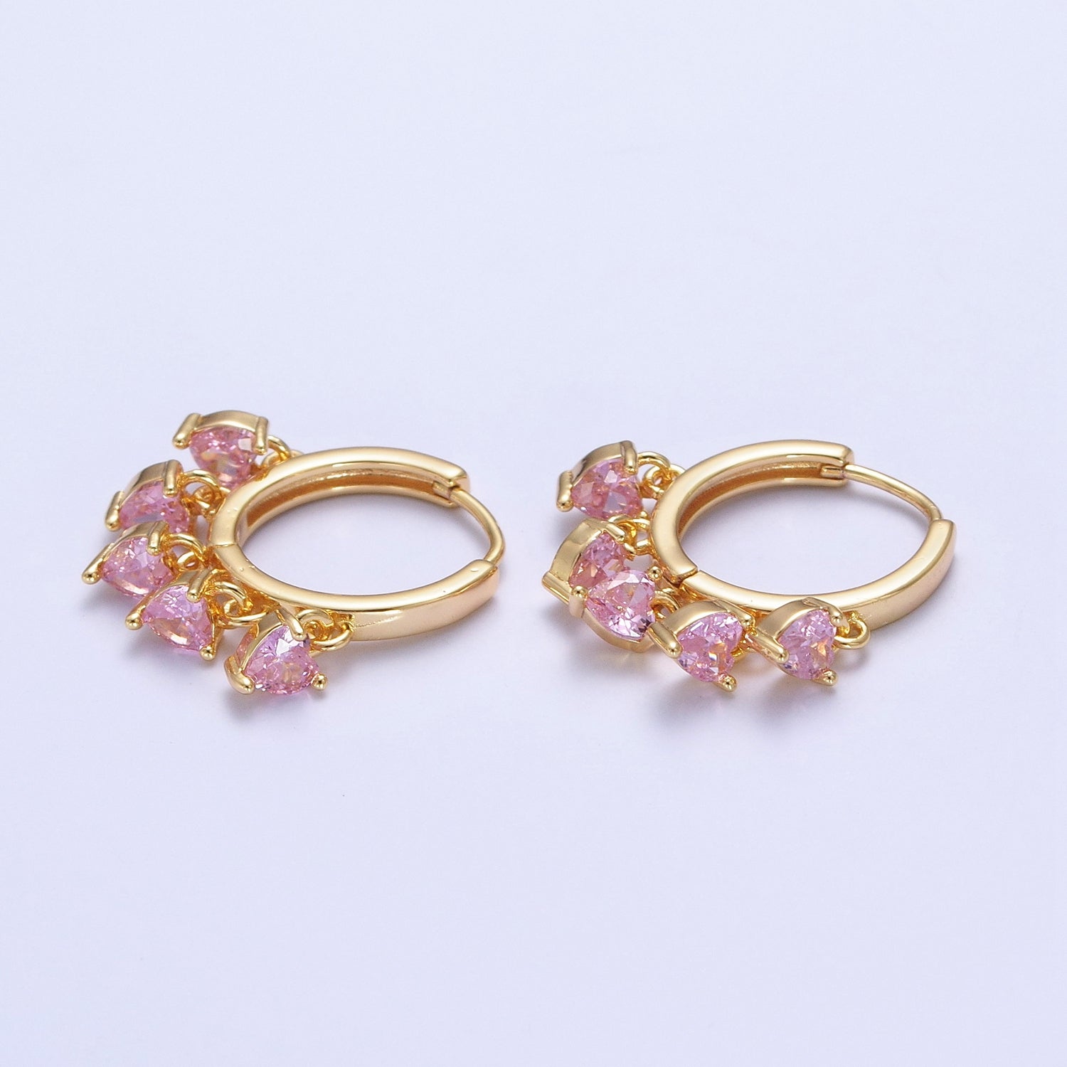 24K Gold Filled Four Heart Cubic Zirconia Charm Huggie Hoop Earrings T108-T111 X835 X836 - DLUXCA