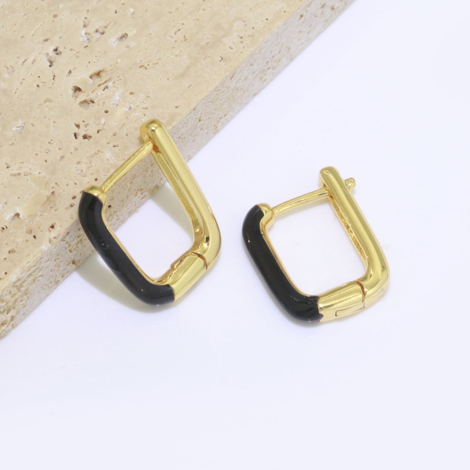 Color Enamel U Shape Hoop Earring, Small Minimalist Oval Hoop Gold Filled - DLUXCA