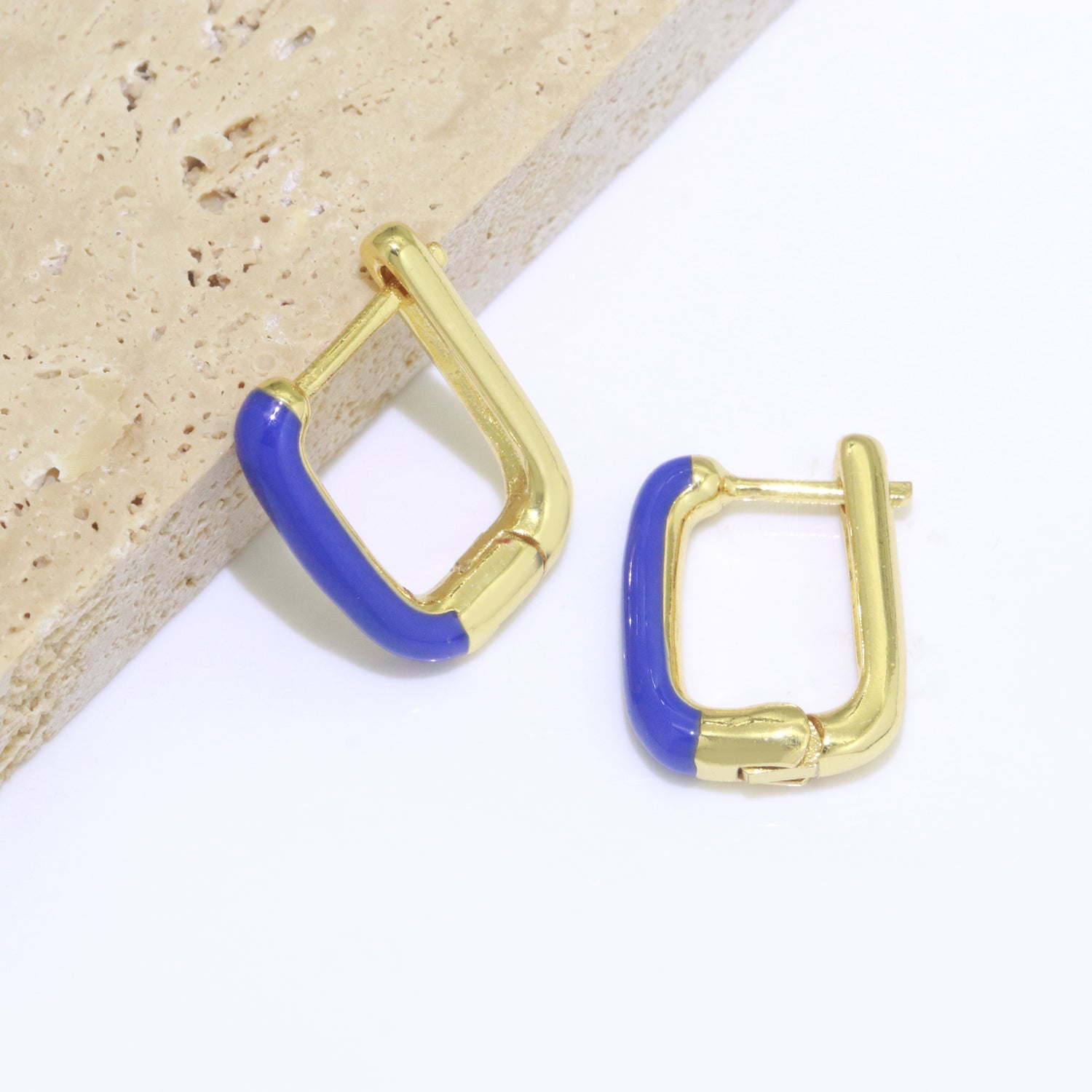 Color Enamel U Shape Hoop Earring, Small Minimalist Oval Hoop Gold Filled - DLUXCA