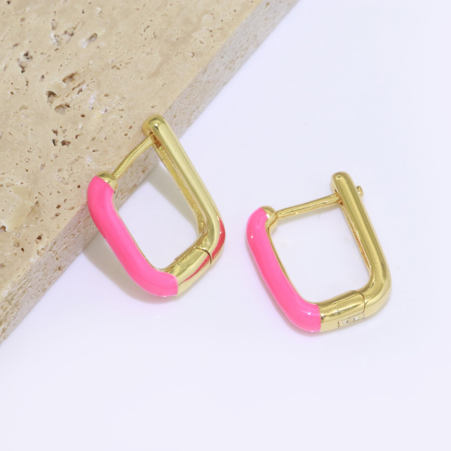 Color Enamel U Shape Hoop Earring, Small Minimalist Oval Hoop Gold Filled - DLUXCA