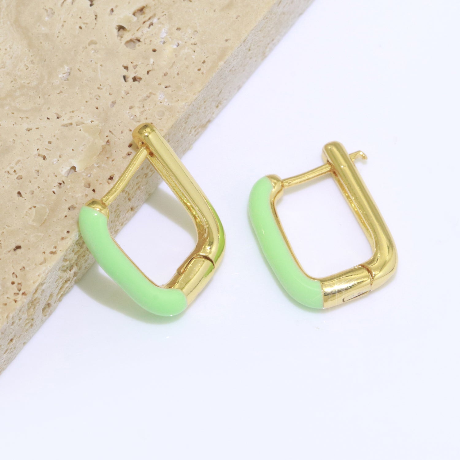 Color Enamel U Shape Hoop Earring, Small Minimalist Oval Hoop Gold Filled - DLUXCA