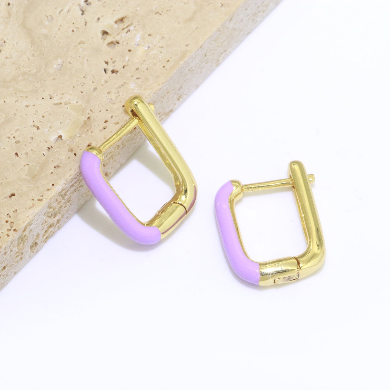 Color Enamel U Shape Hoop Earring, Small Minimalist Oval Hoop Gold Filled - DLUXCA