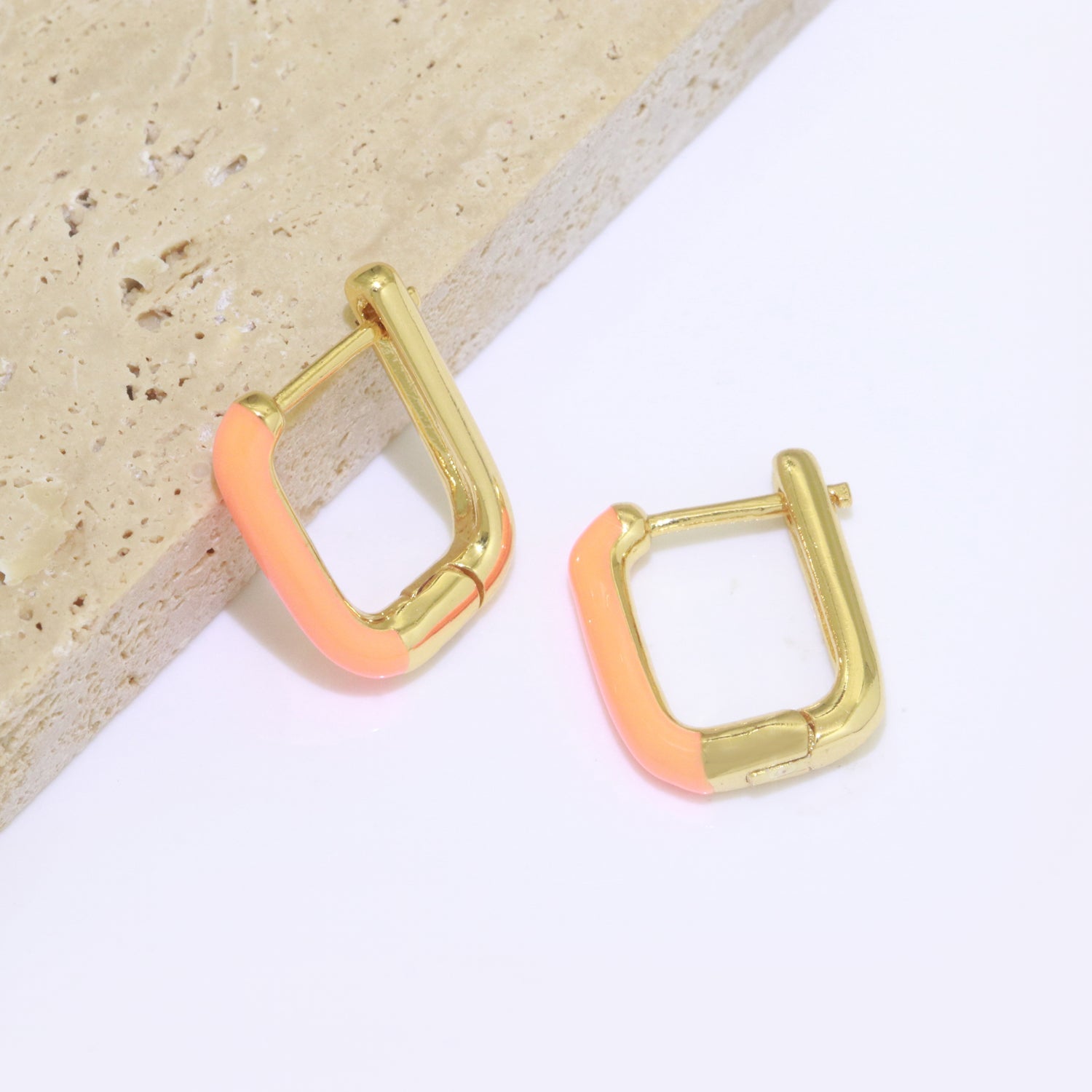 Color Enamel U Shape Hoop Earring, Small Minimalist Oval Hoop Gold Filled - DLUXCA