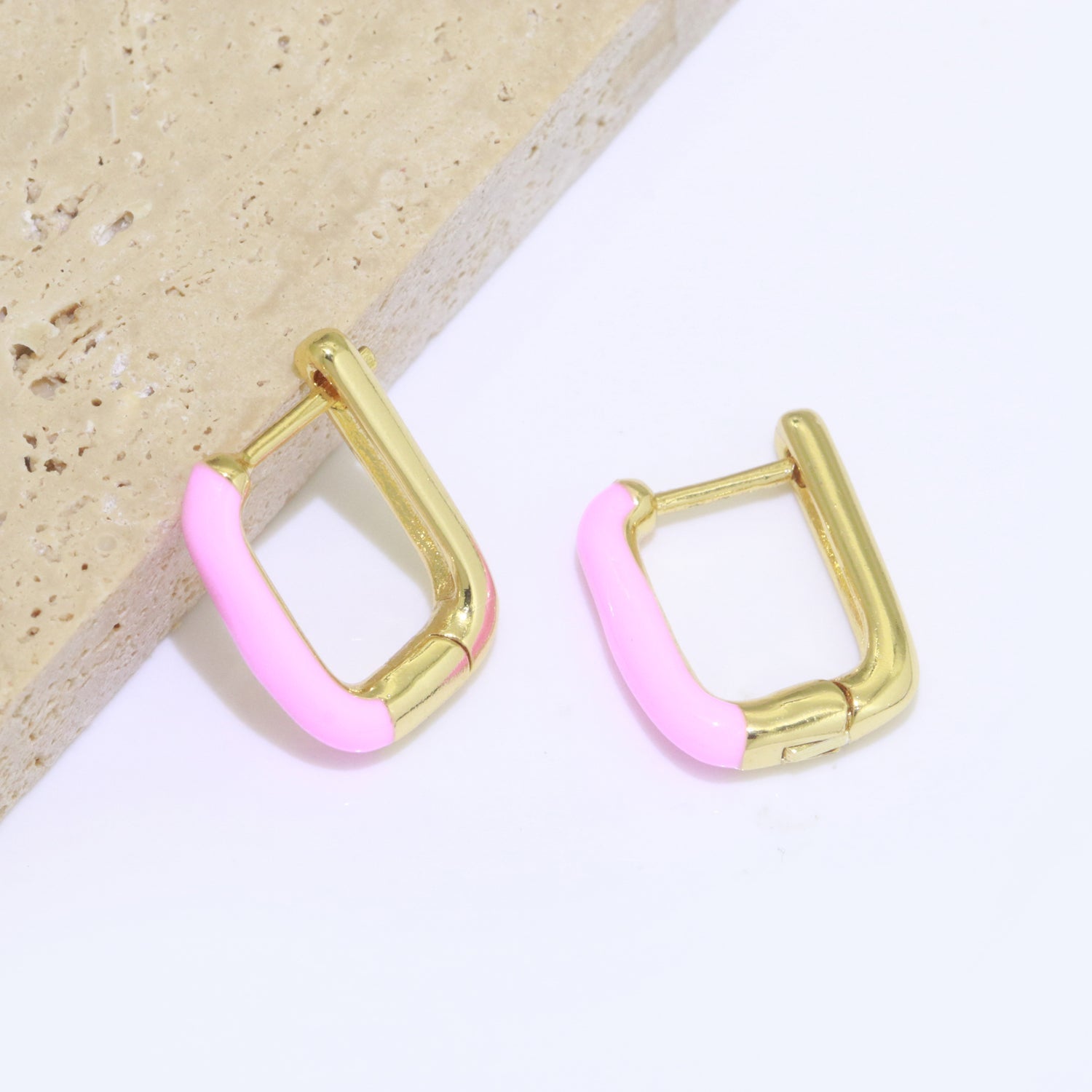 Color Enamel U Shape Hoop Earring, Small Minimalist Oval Hoop Gold Filled - DLUXCA