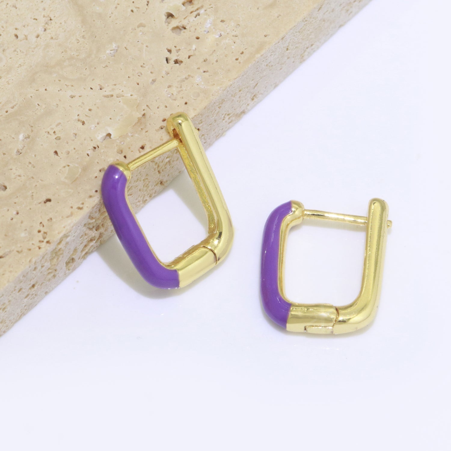 Color Enamel U Shape Hoop Earring, Small Minimalist Oval Hoop Gold Filled - DLUXCA