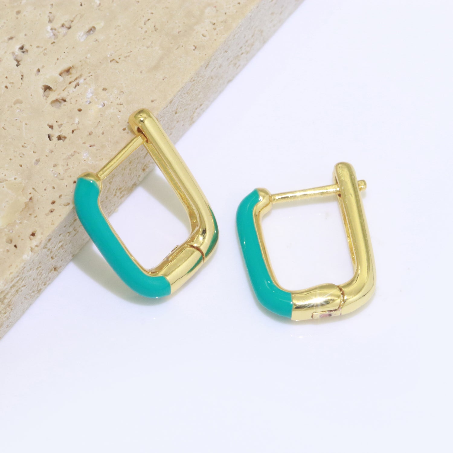 Color Enamel U Shape Hoop Earring, Small Minimalist Oval Hoop Gold Filled - DLUXCA