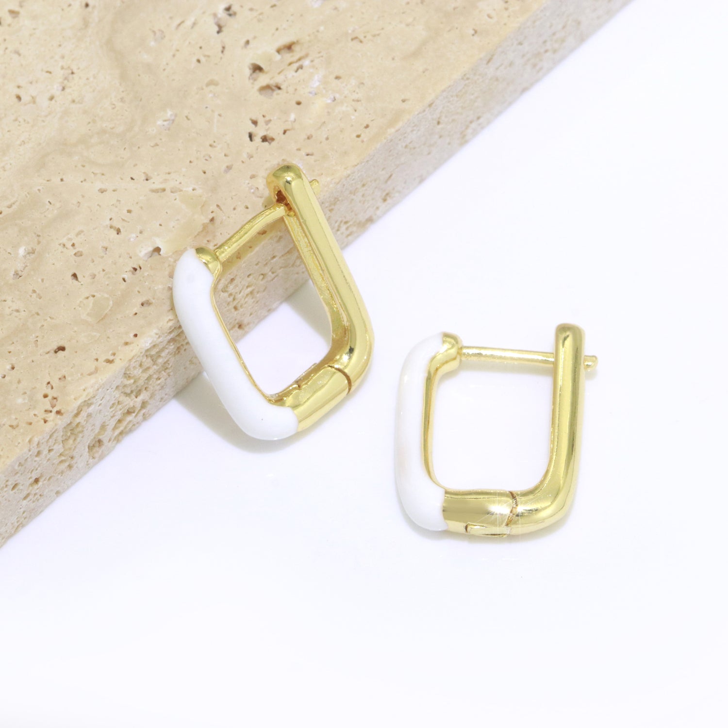 Color Enamel U Shape Hoop Earring, Small Minimalist Oval Hoop Gold Filled - DLUXCA