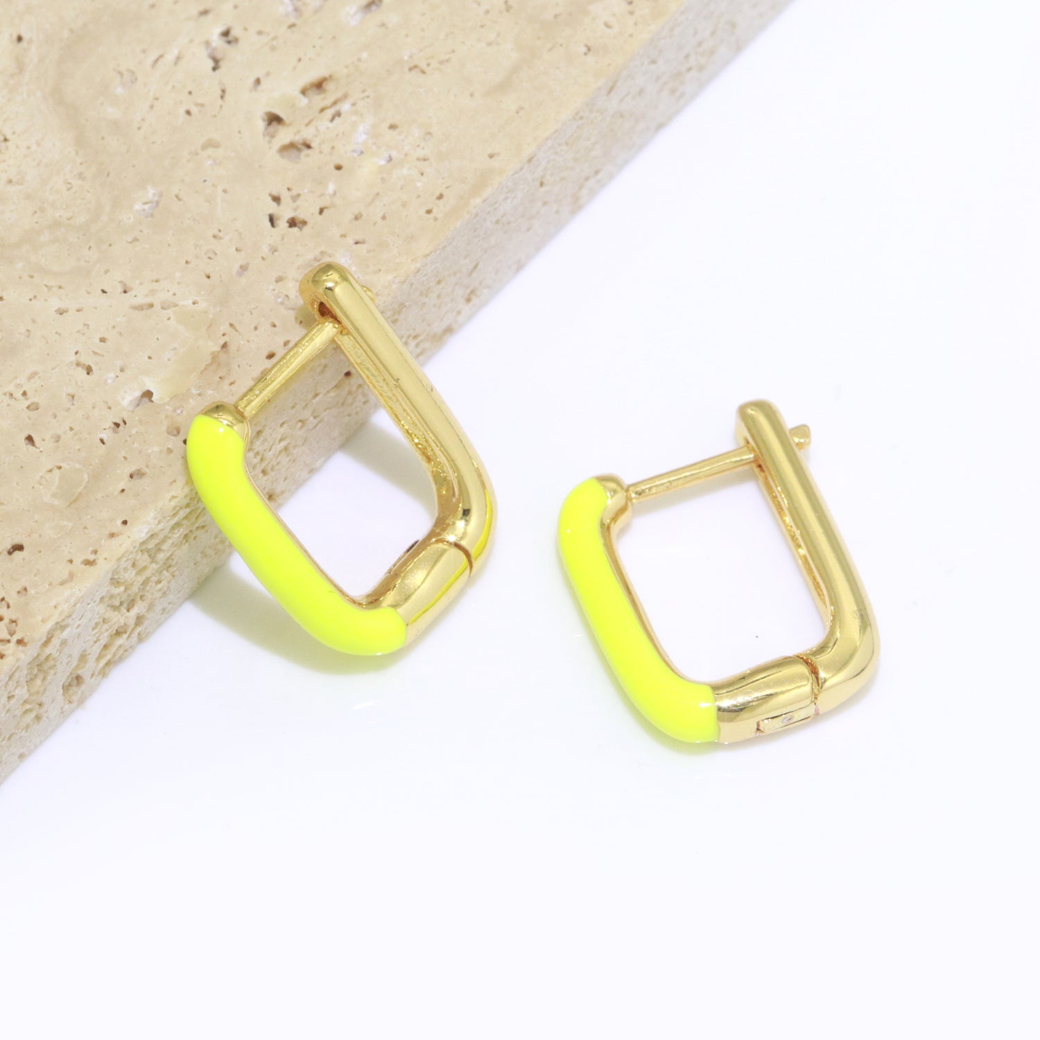 Color Enamel U Shape Hoop Earring, Small Minimalist Oval Hoop Gold Filled - DLUXCA