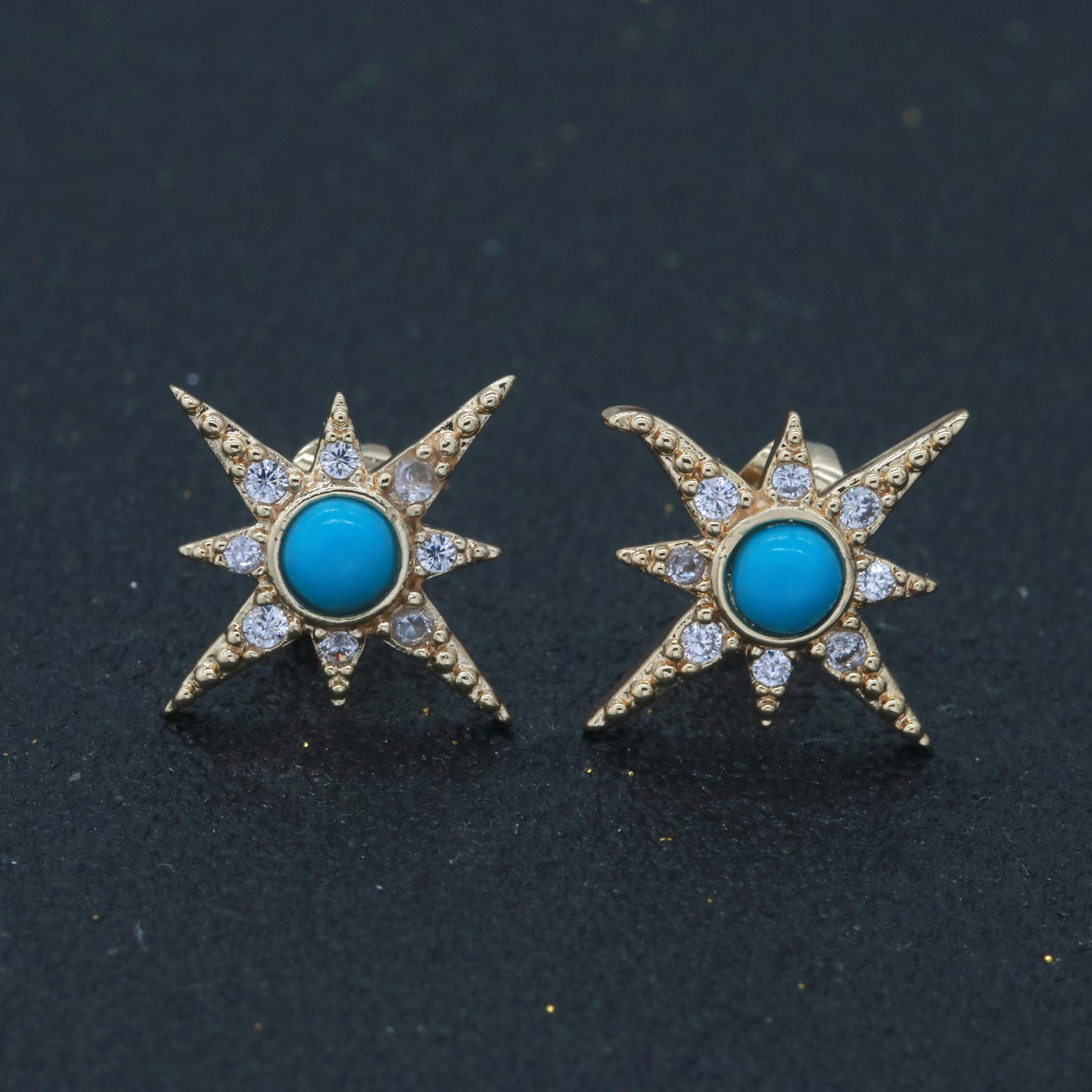 Dainty North Star Stud Cubic Zirconia Turquoise stud earrings  Dainty Gold Stud earring - DLUXCA