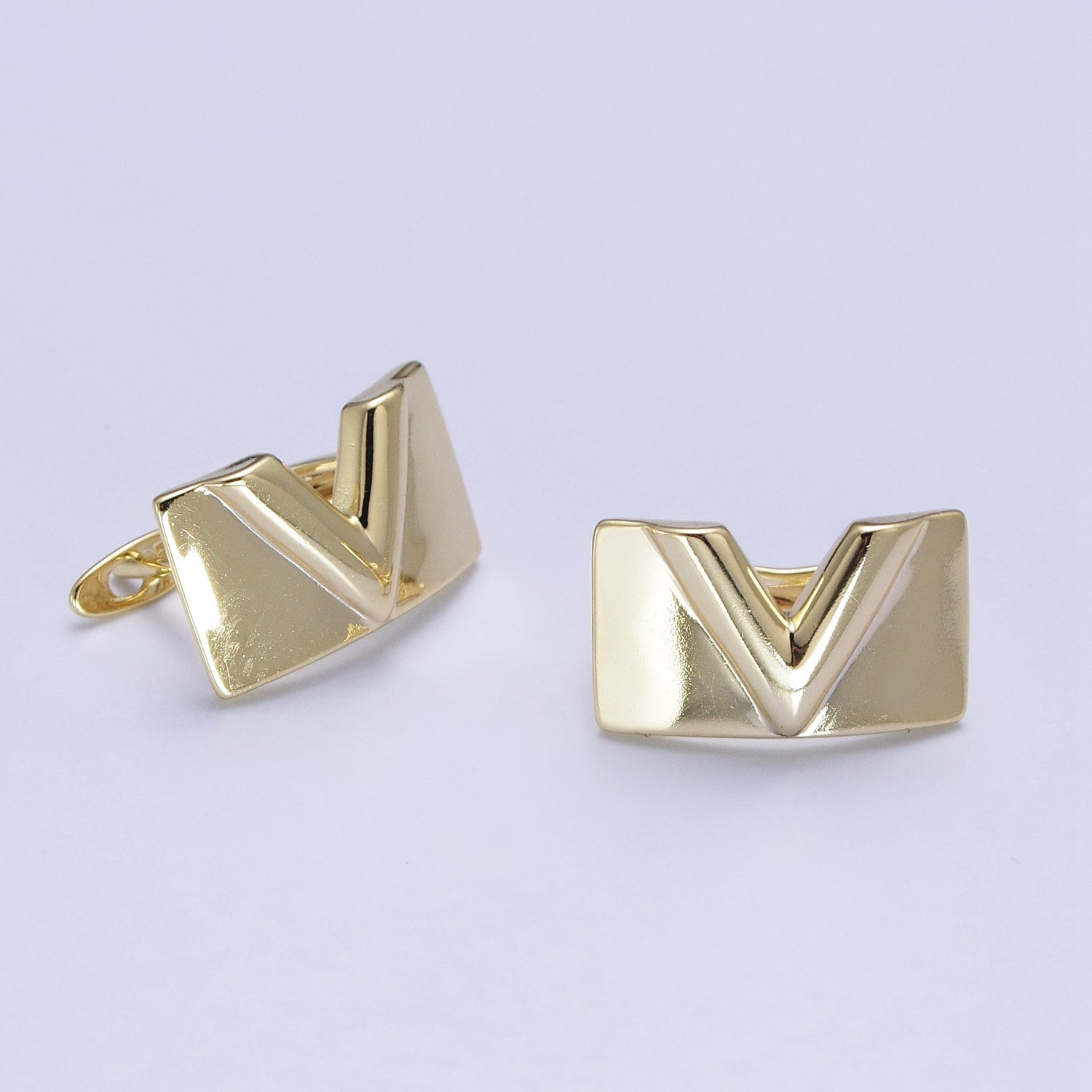 Minimalist Gold Filled V Arrow Wide Latch Lever Back Earrings T137 - DLUXCA