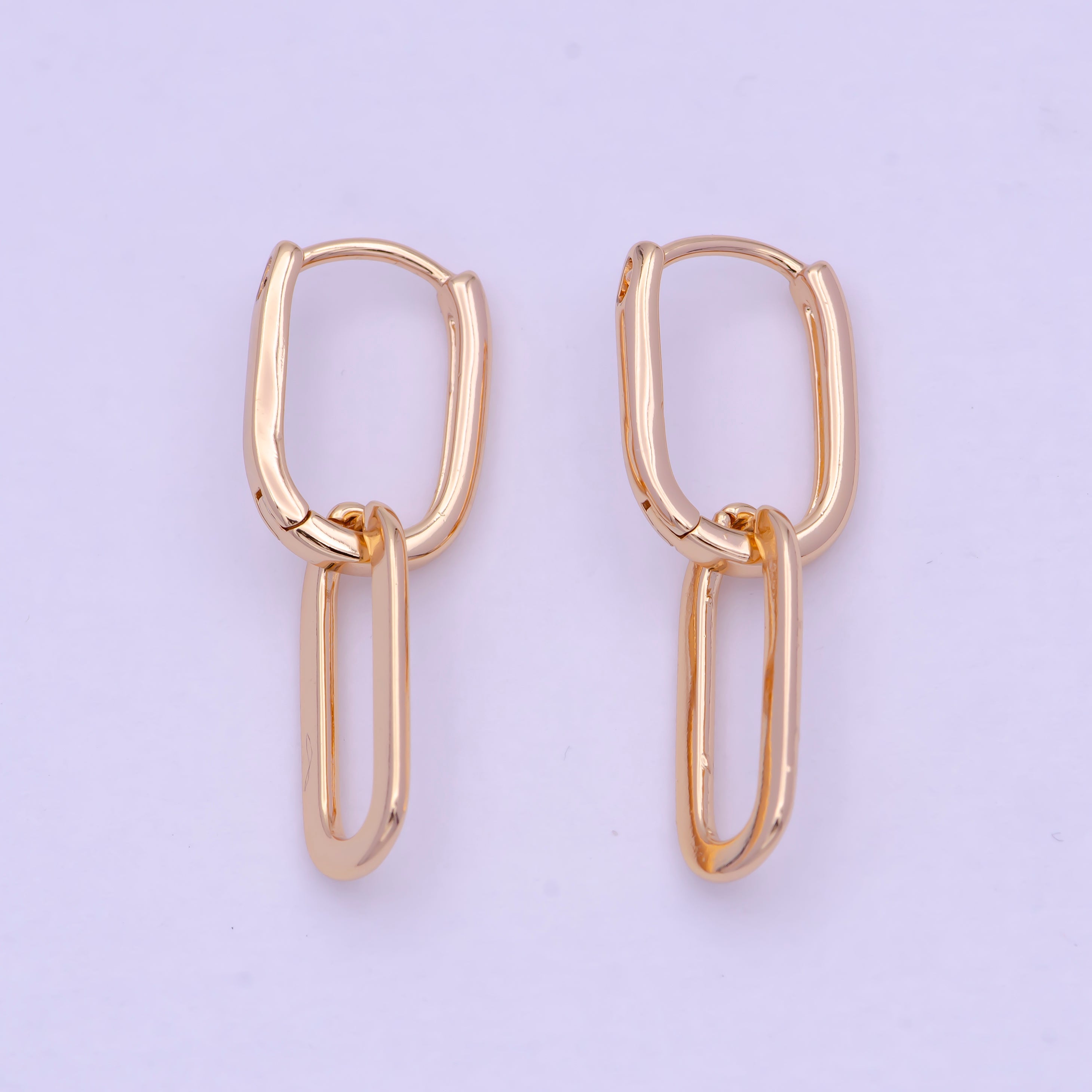 18K Gold Filled U Shaped Huggie Paperclip Chain Link Drop Dangle Earrings | T142 - DLUXCA