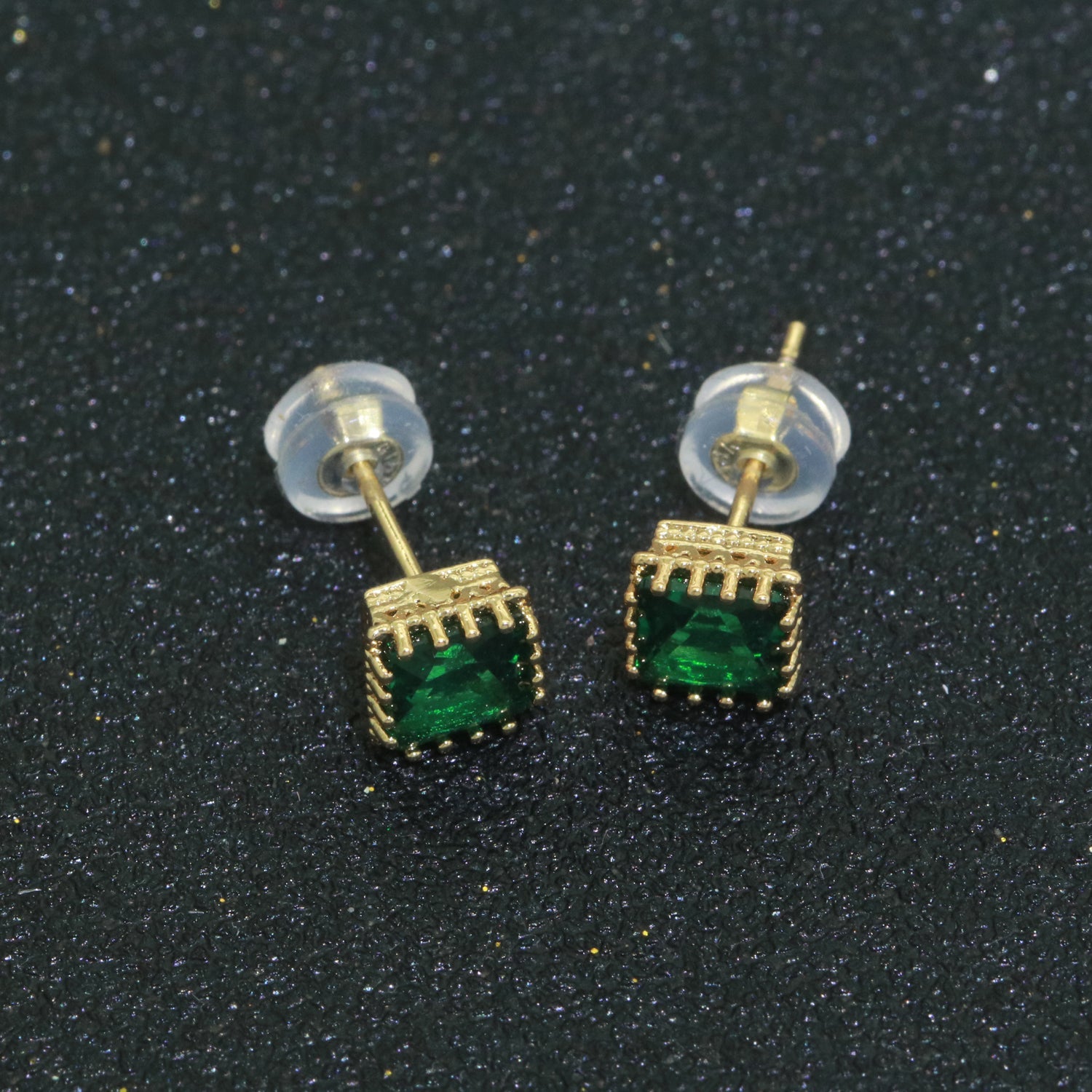 Green Emerald Stud Earring 18k Gold Filled Square Stud Minimalist Earring - DLUXCA