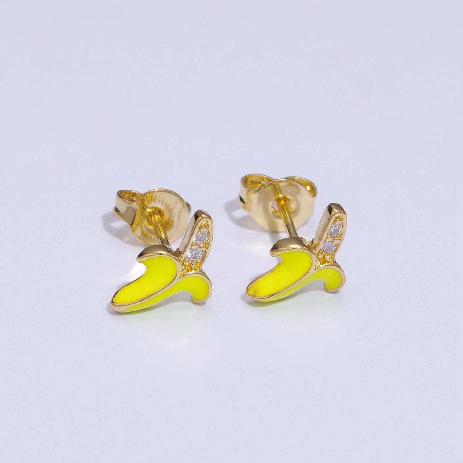 Tiny banana stud earrings, dainty banana earrings, unique fruit earrings, fruit jewelry - DLUXCA