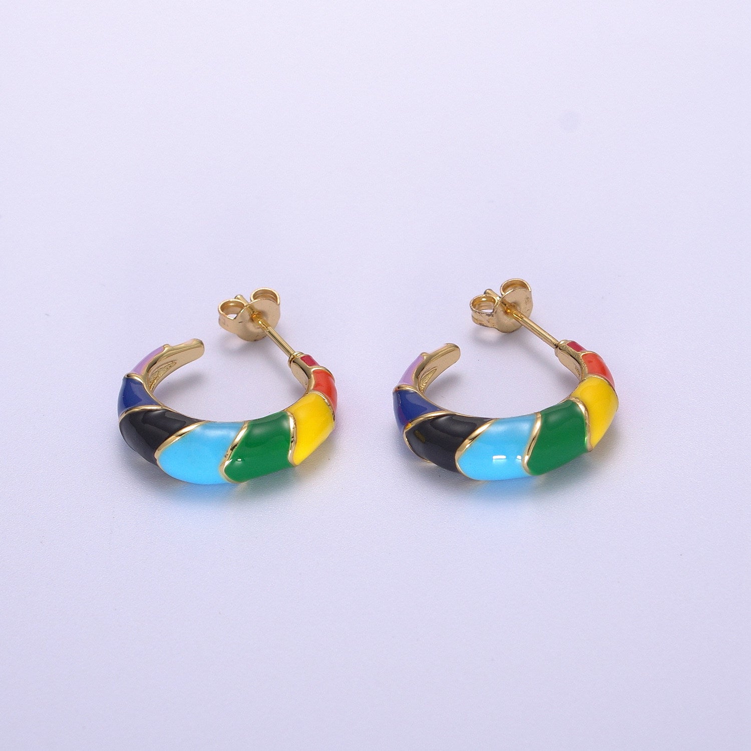 Gold Rainbow Hoop Earrings Enamel Earrings LGBTQ Earrings Rainbow Statement Earring 20MM - DLUXCA