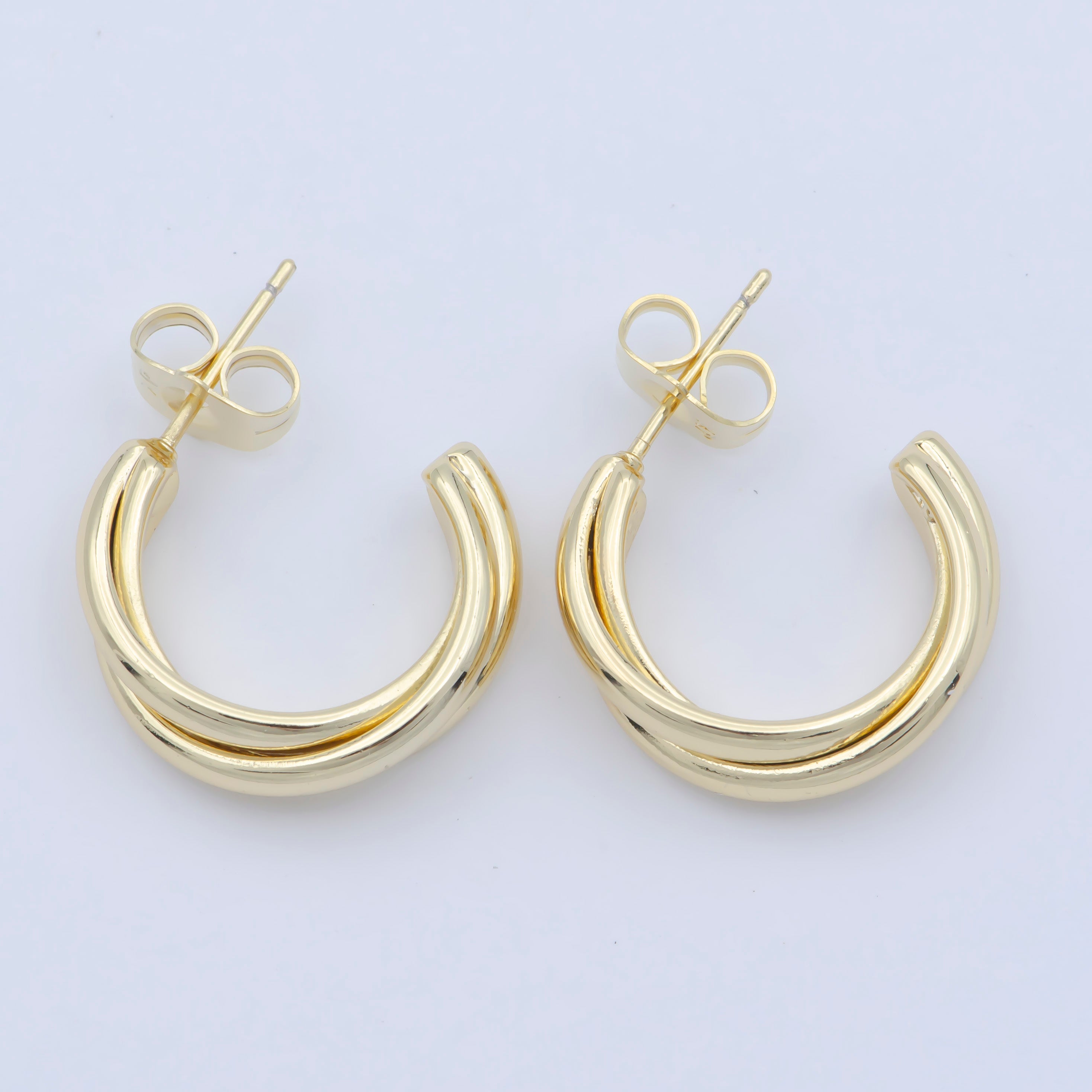 24K Gold Plated Double Twist Band 20mm Stud Earring T227 - DLUXCA