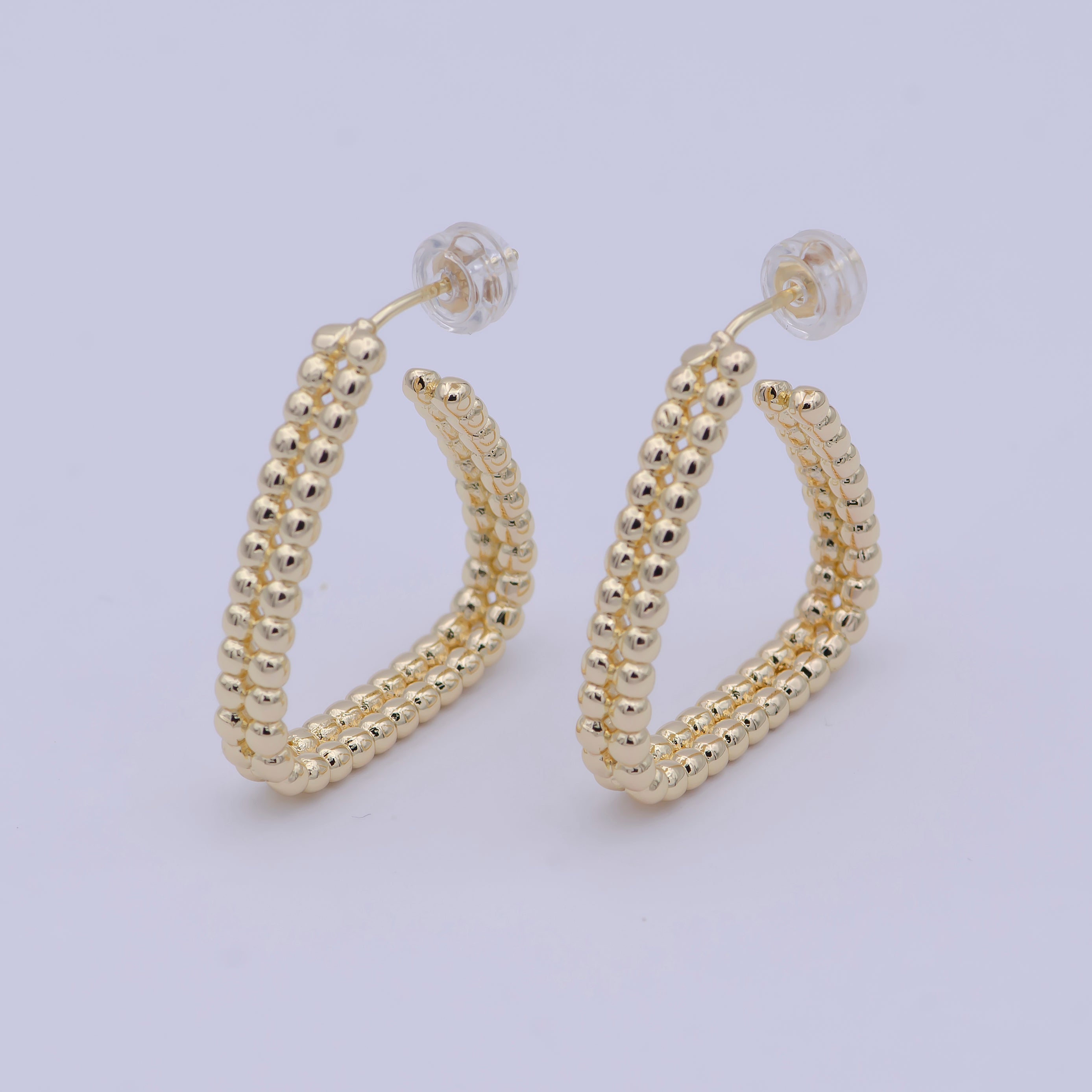 1 Pair Minimalist Gold Filled Beaded Geometrical Triangle Shape Earring - 18k gold Filled Hoop triangle Earring - DLUXCA