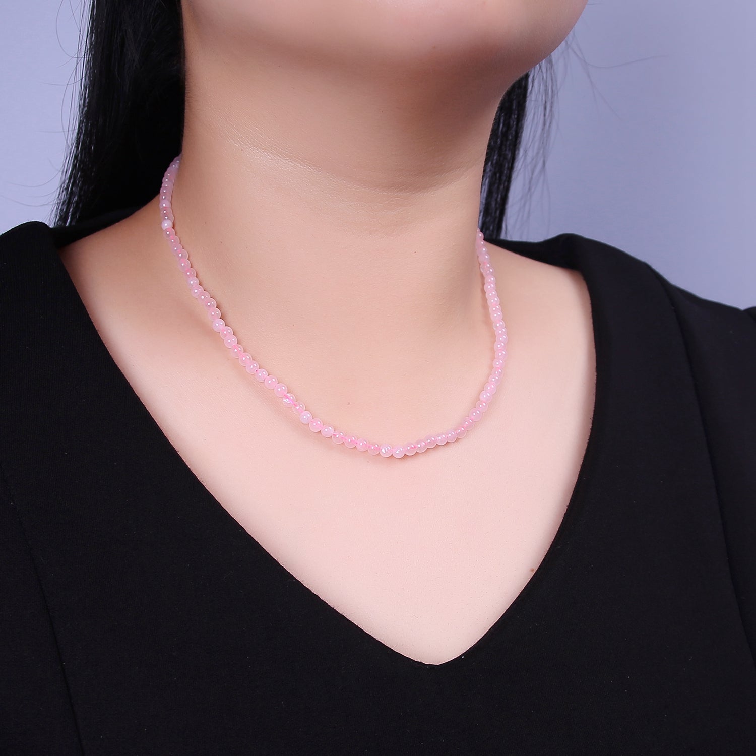 Handmade Pink Quartz Bead Neklace for Layering Jewelry WA-875 - DLUXCA