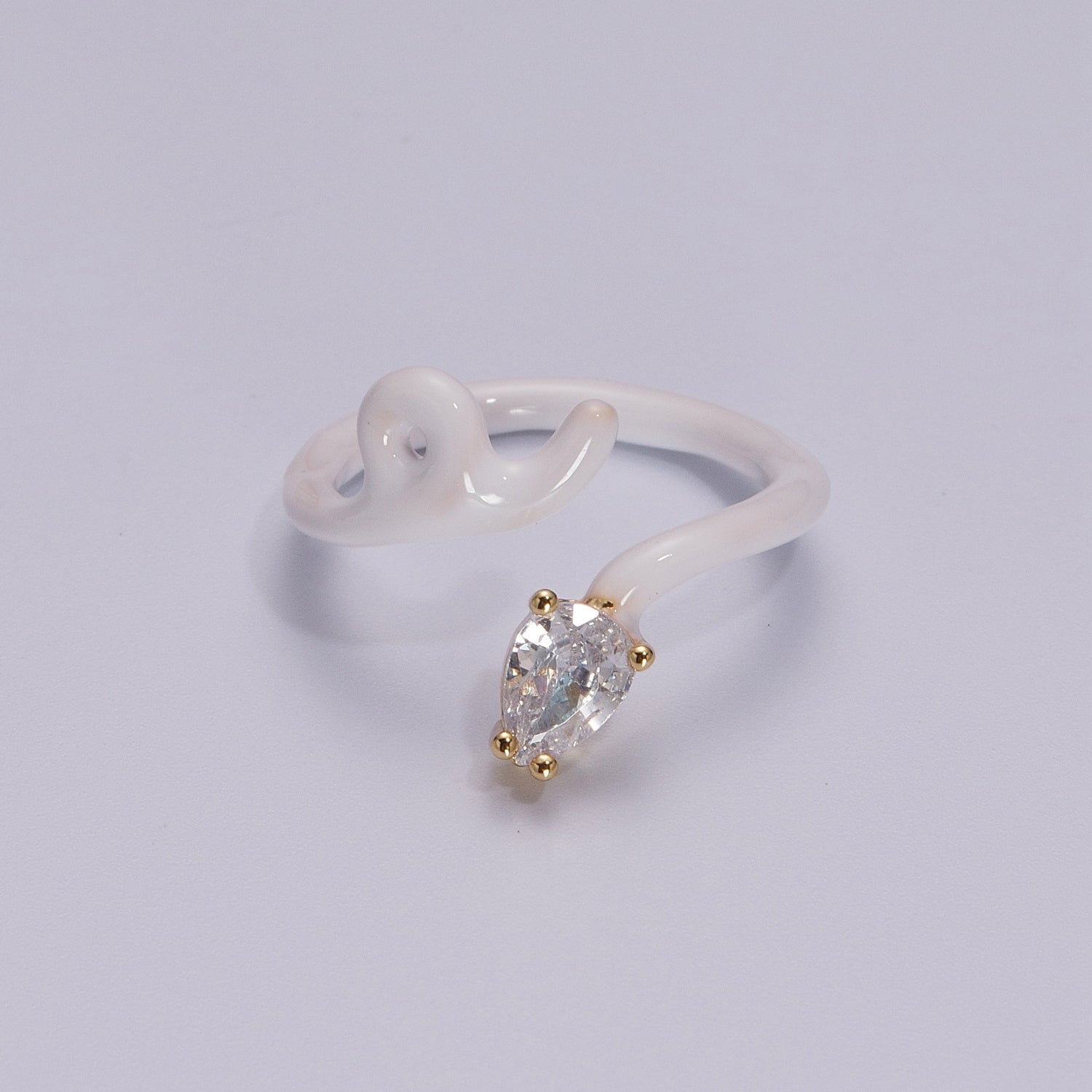 Enamel Twist Ring Y2K Jewelry Tear Drop Cz Stone Swirl Trend Ring for Christmas Gift - DLUXCA