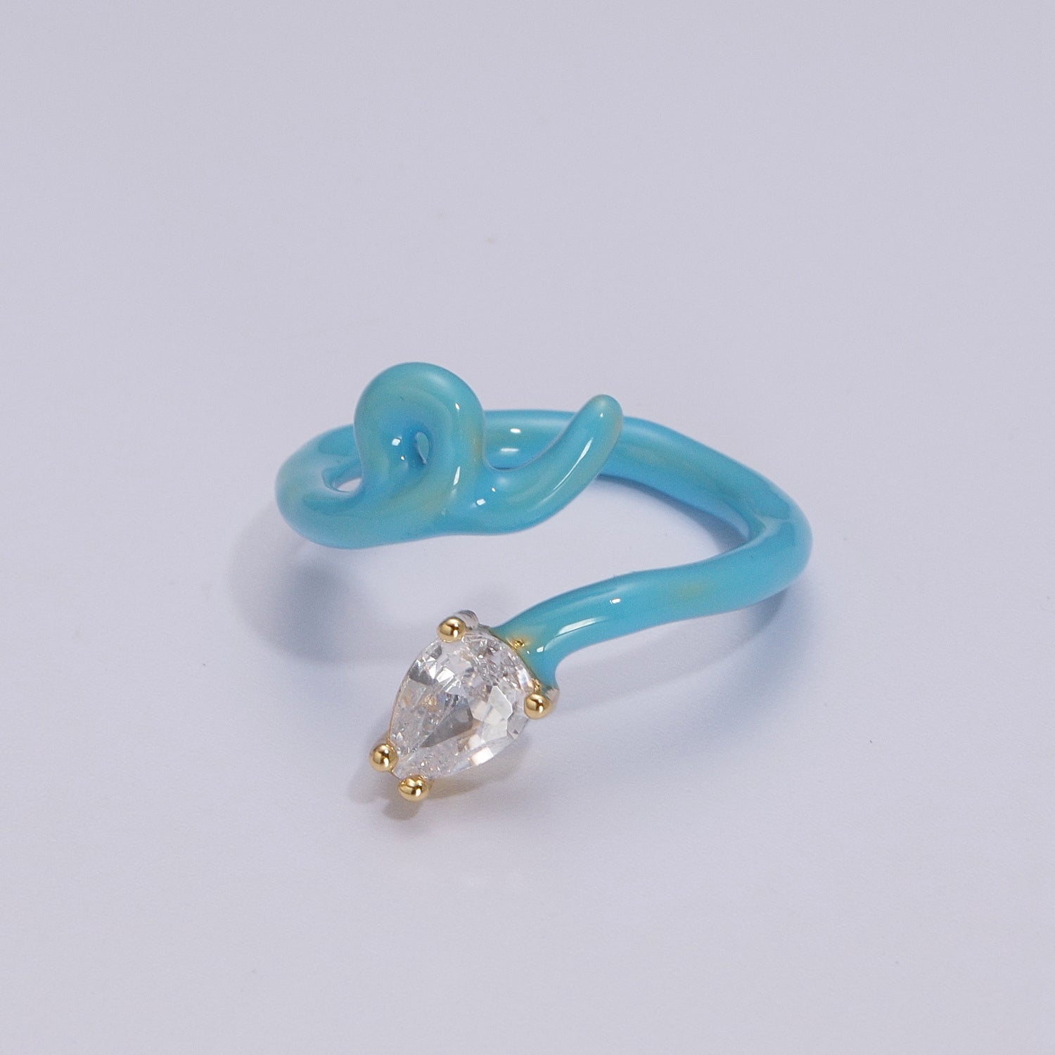 Enamel Twist Ring Y2K Jewelry Tear Drop Cz Stone Swirl Trend Ring for Christmas Gift - DLUXCA