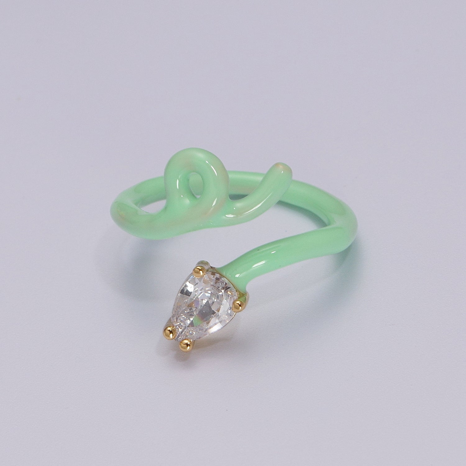 Enamel Twist Ring Y2K Jewelry Tear Drop Cz Stone Swirl Trend Ring for Christmas Gift - DLUXCA