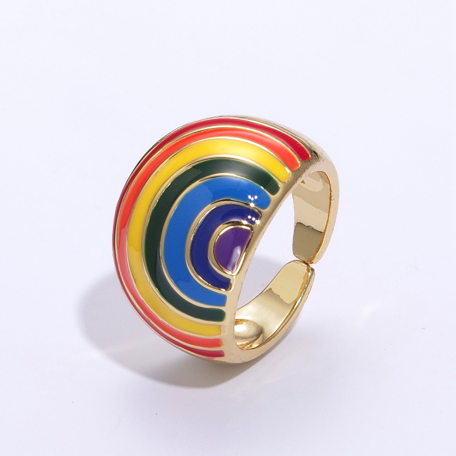 Enamel Rainbow Dome Ring for Women in Gold Chunky Bold Enamel Ring Signet Statement Ring y2k Jewelry - DLUXCA