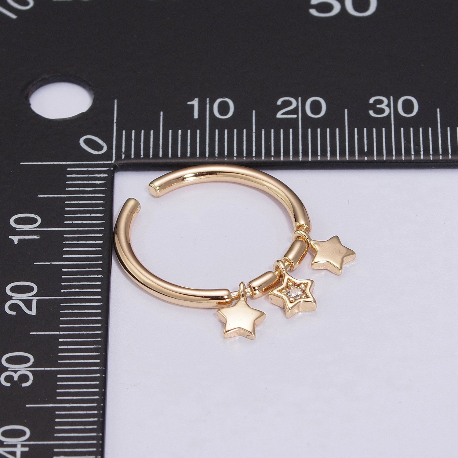 Twinkle Little Star Ring- Dainty Star Ring, 18K Gold Filled Ring, Dangly Star Stacking Ring Charm - DLUXCA