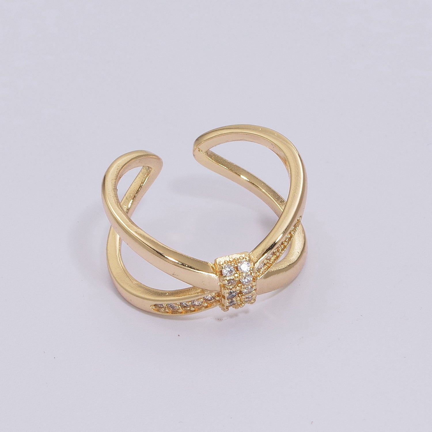 Criss Cross Ring - Double Band Ring - Gold Ring women - 18K Gold Fill - X-Ring Micro Pave Open Adjustable Ring - DLUXCA