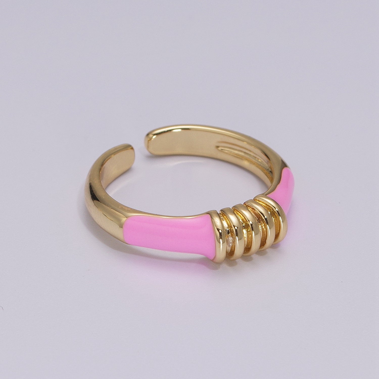 Colorful Pastel Enamel Ring • Gold Filled Multicolor Open Band • Green Pink Black White Minimalist Stackable Ring - DLUXCA