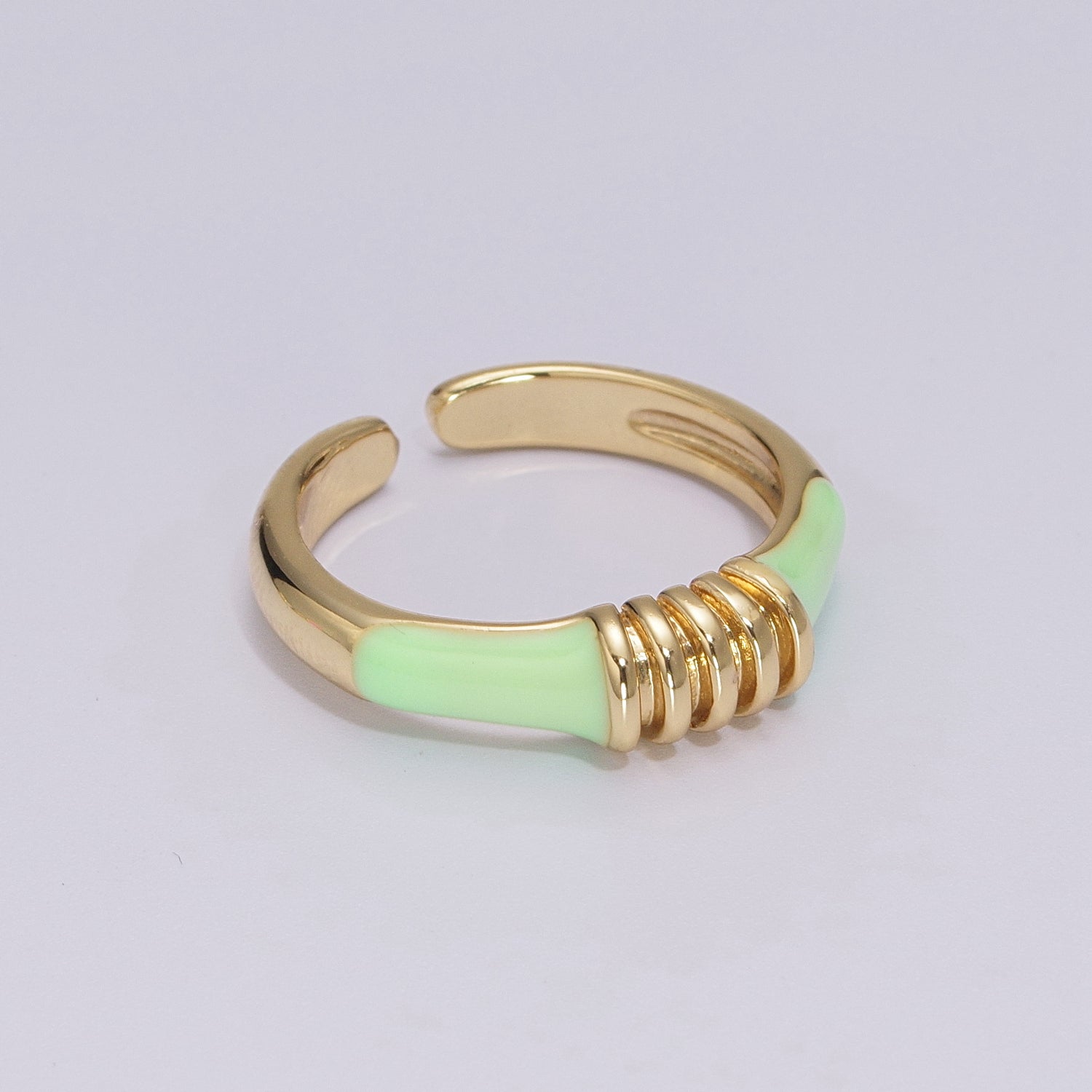 Colorful Pastel Enamel Ring • Gold Filled Multicolor Open Band • Green Pink Black White Minimalist Stackable Ring - DLUXCA