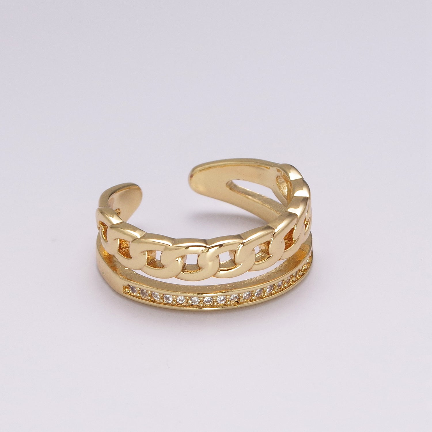 Double Band Chain Ring Design Gold Stackable Modern Minimalist Trending Ring Accessory - DLUXCA