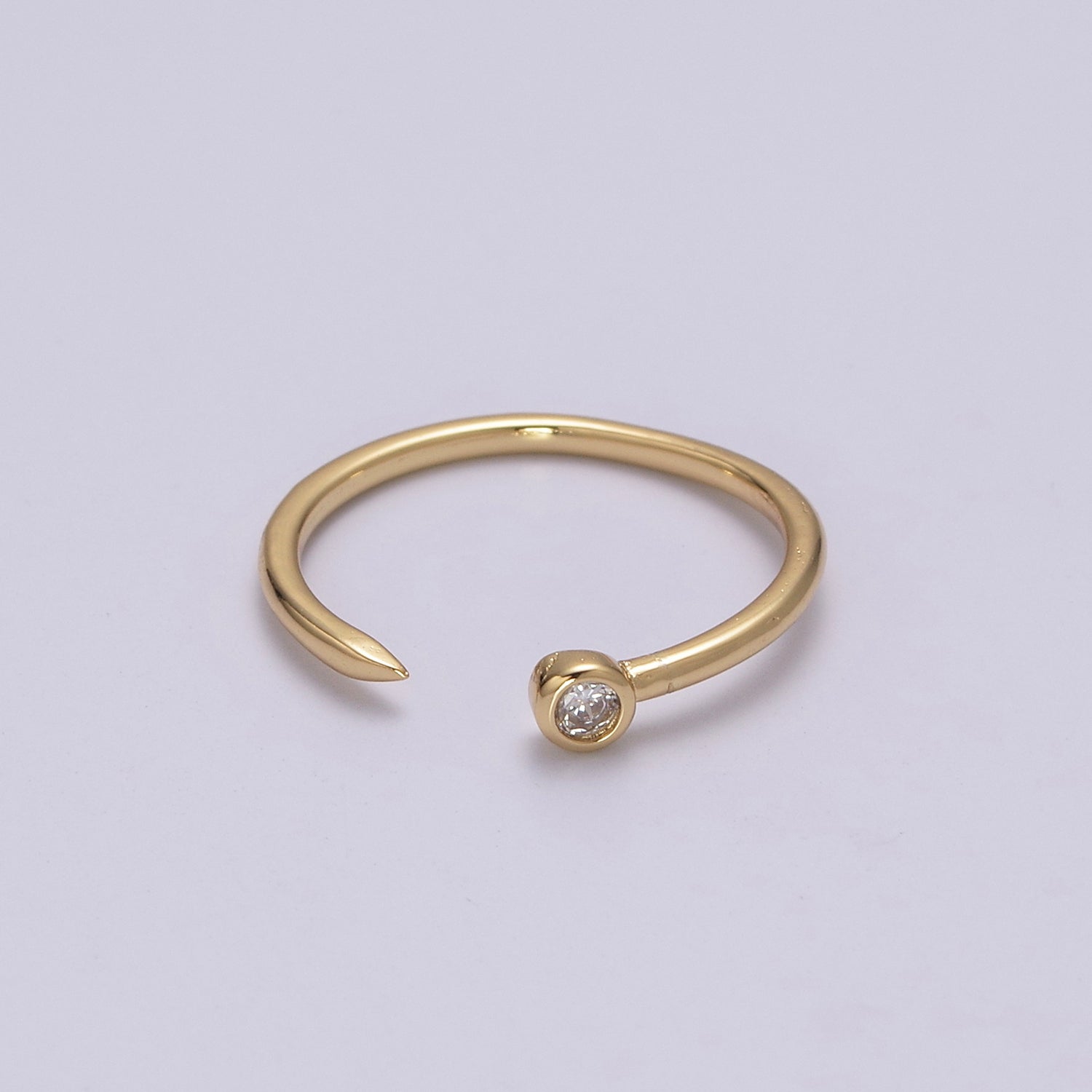 Dainty Cz Circle End Ring Round Cuff Ring Open Adjustable Gold Ring U-160 - DLUXCA