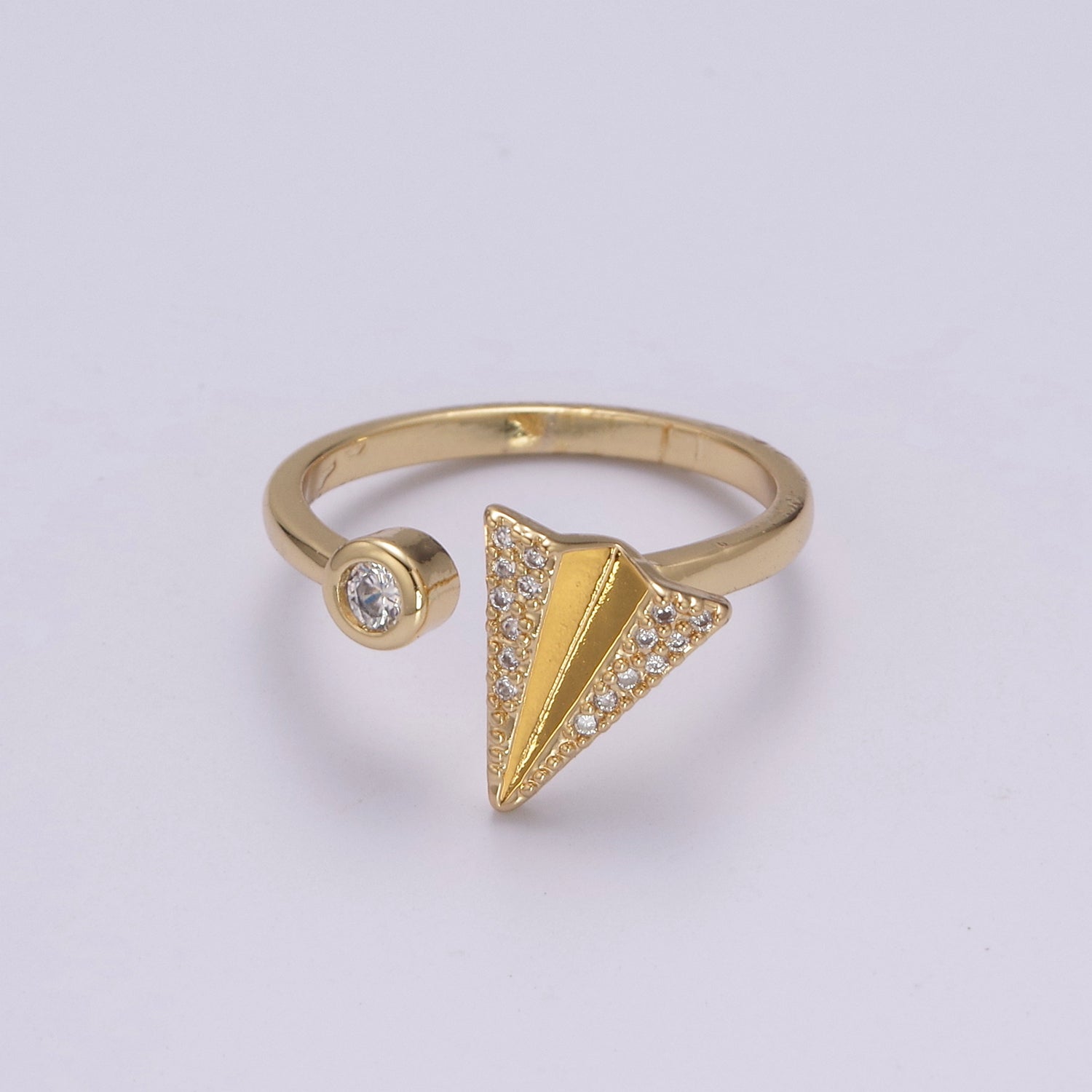 Dainty Cz Paper Plane Ring Round Cuff Ring Open Adjustable Airplane Travel Gold Ring U-161 - DLUXCA